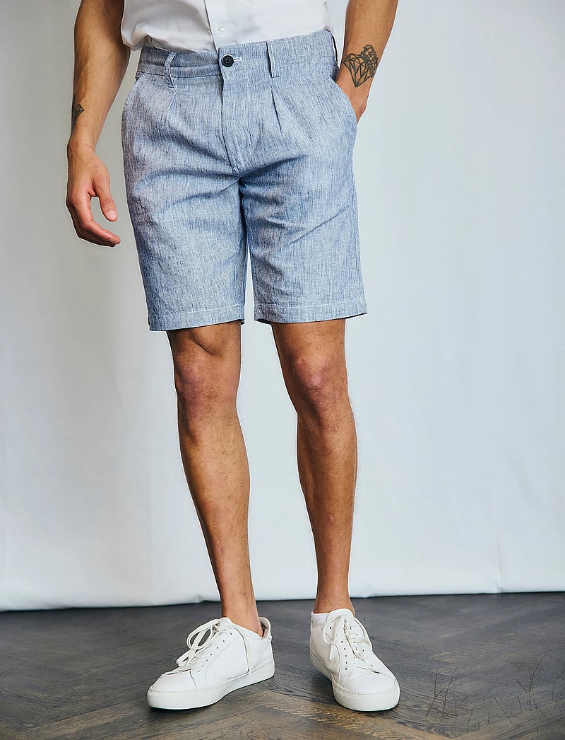 Bruun & Stengade - BS Apollon Regular Fit Shorts - hørshorts - navy/white - 0