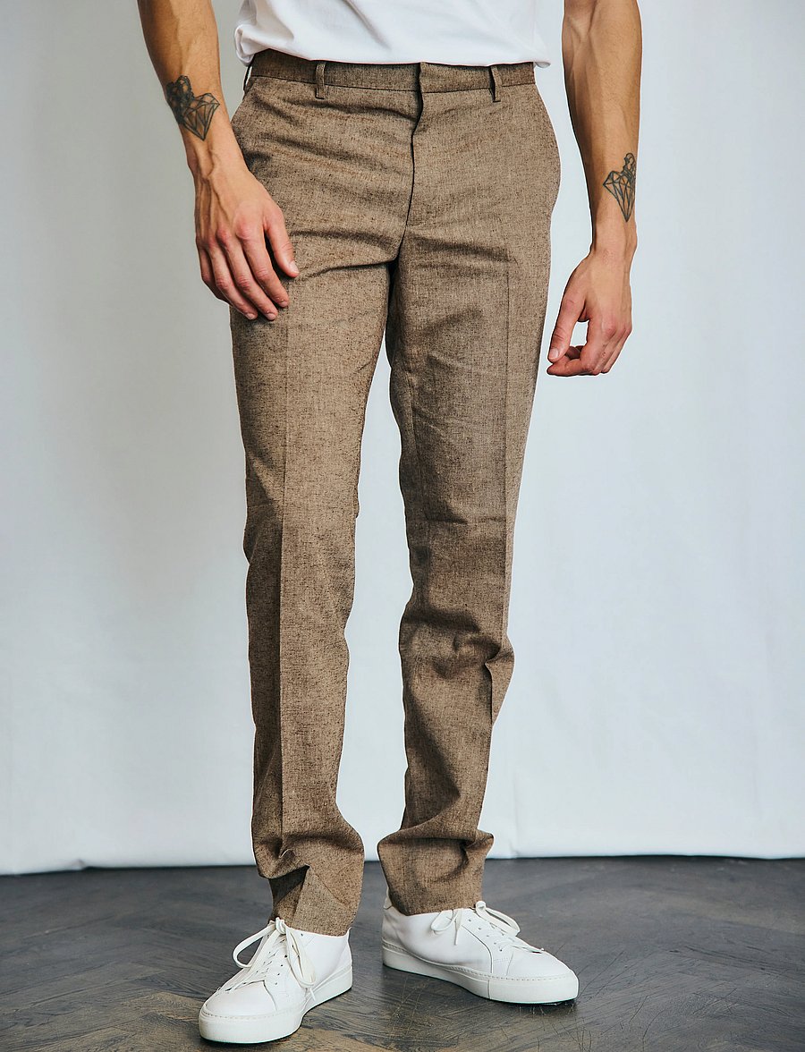 Bruun & Stengade - BS Pollino Classic Fit Suit Pants - lniane spodnie garniturowe - brown - 0