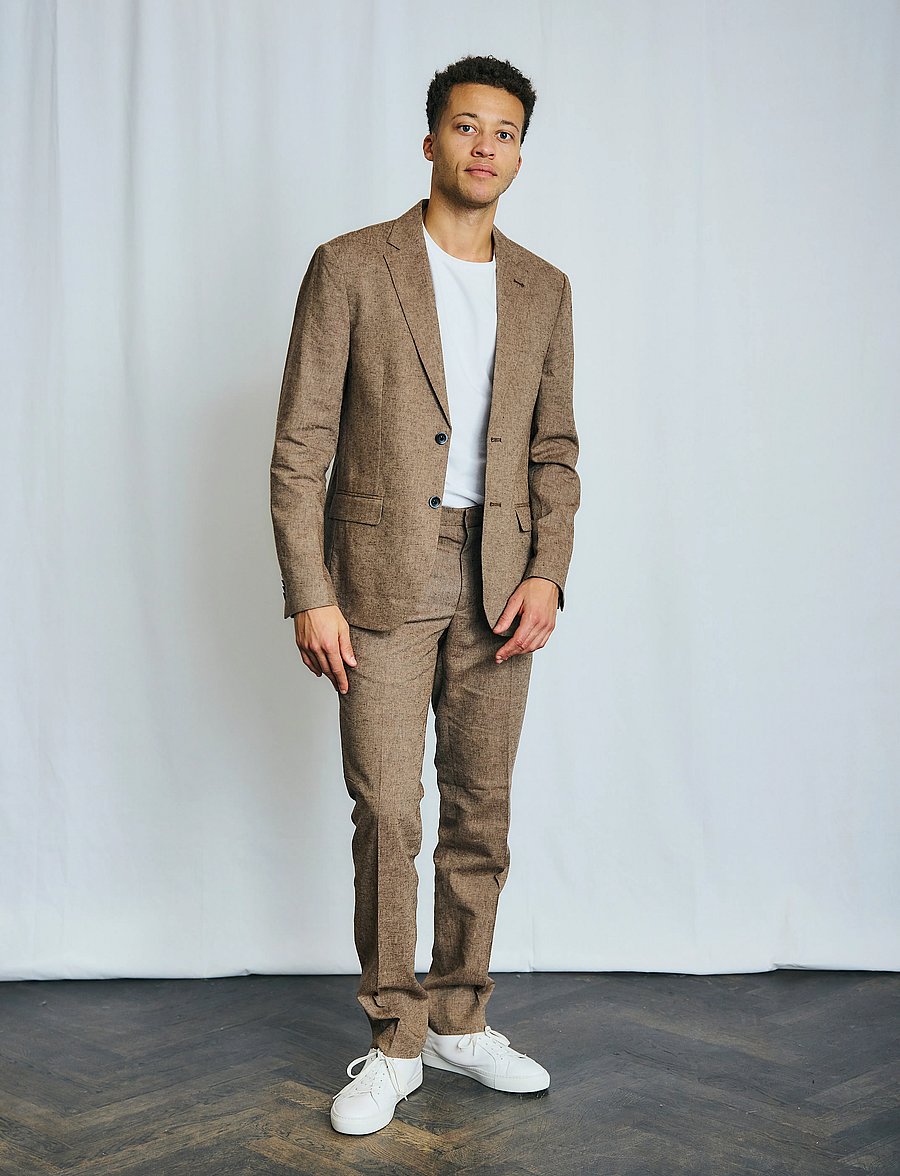 Bruun & Stengade - BS Pollino Classic Fit Suit Pants - lniane spodnie garniturowe - brown - 3