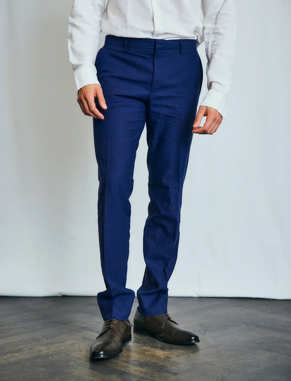 Bruun & Stengade - BS Pollino Classic Fit Suit Pants - lniane spodnie garniturowe - navy - 0