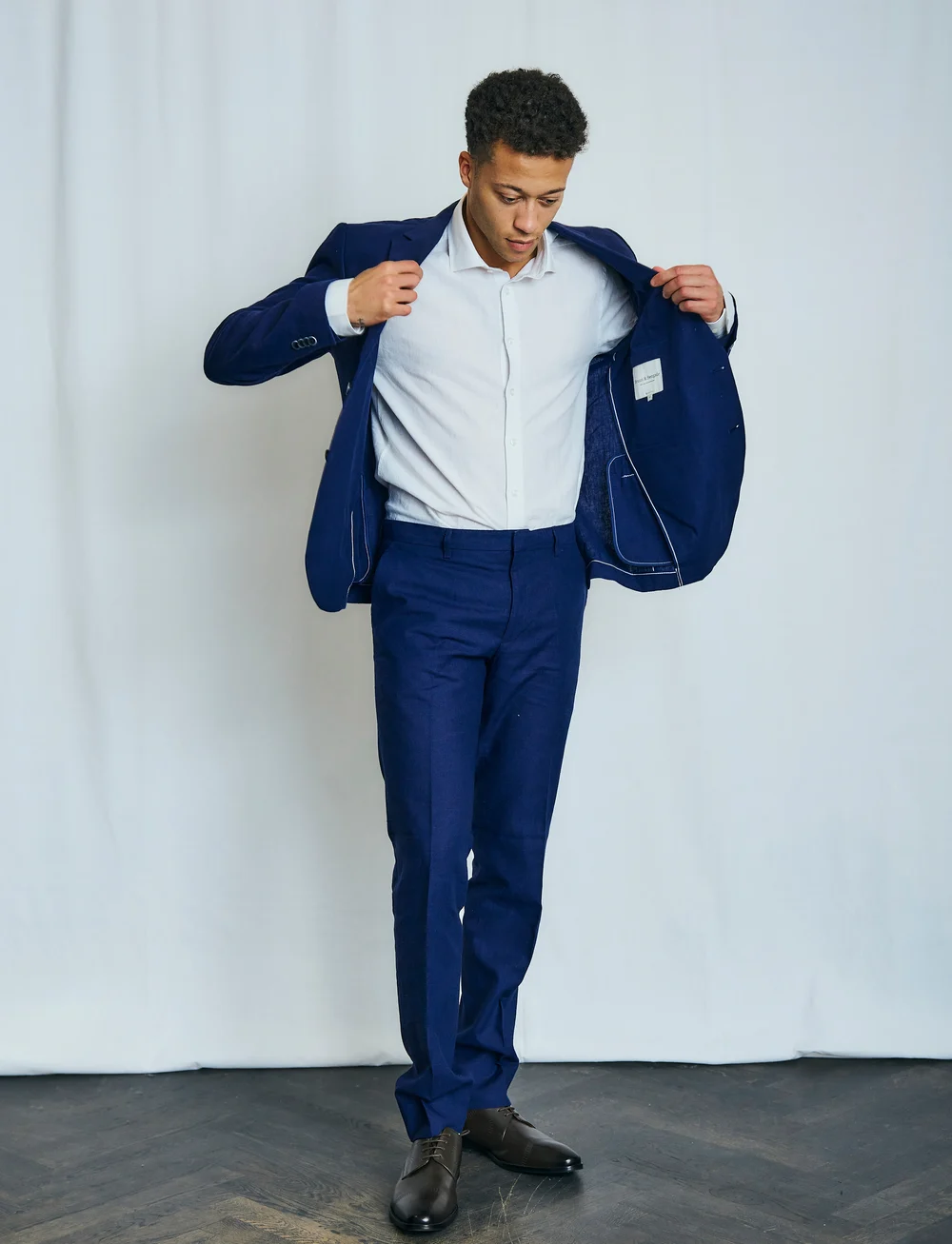 Bruun & Stengade - BS Pollino Classic Fit Suit Pants - lniane spodnie garniturowe - navy - 2