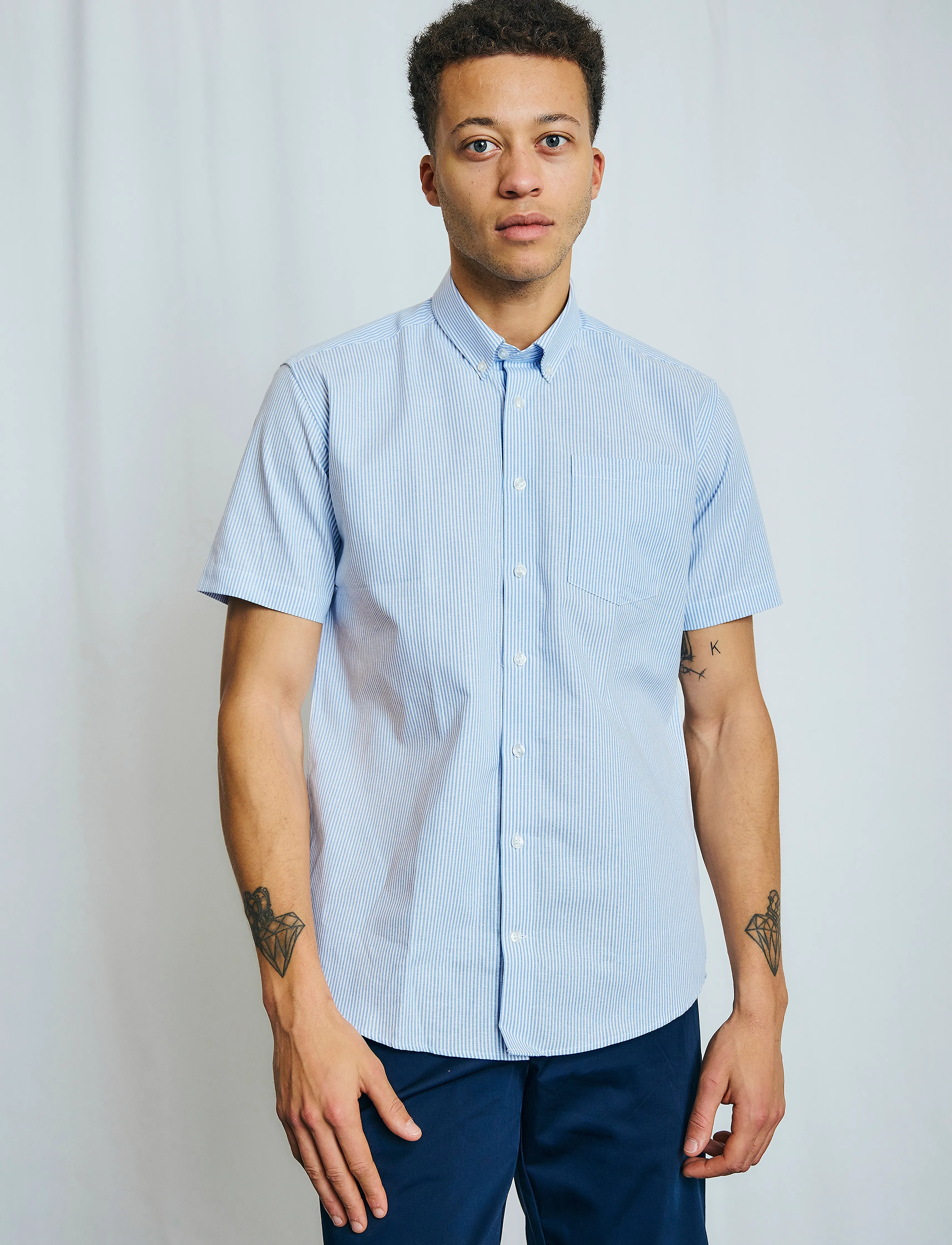 Bruun & Stengade BS Altmaier Modern Fit Shirt - Skjorter - LIGHT BLUE/WHITE / blue