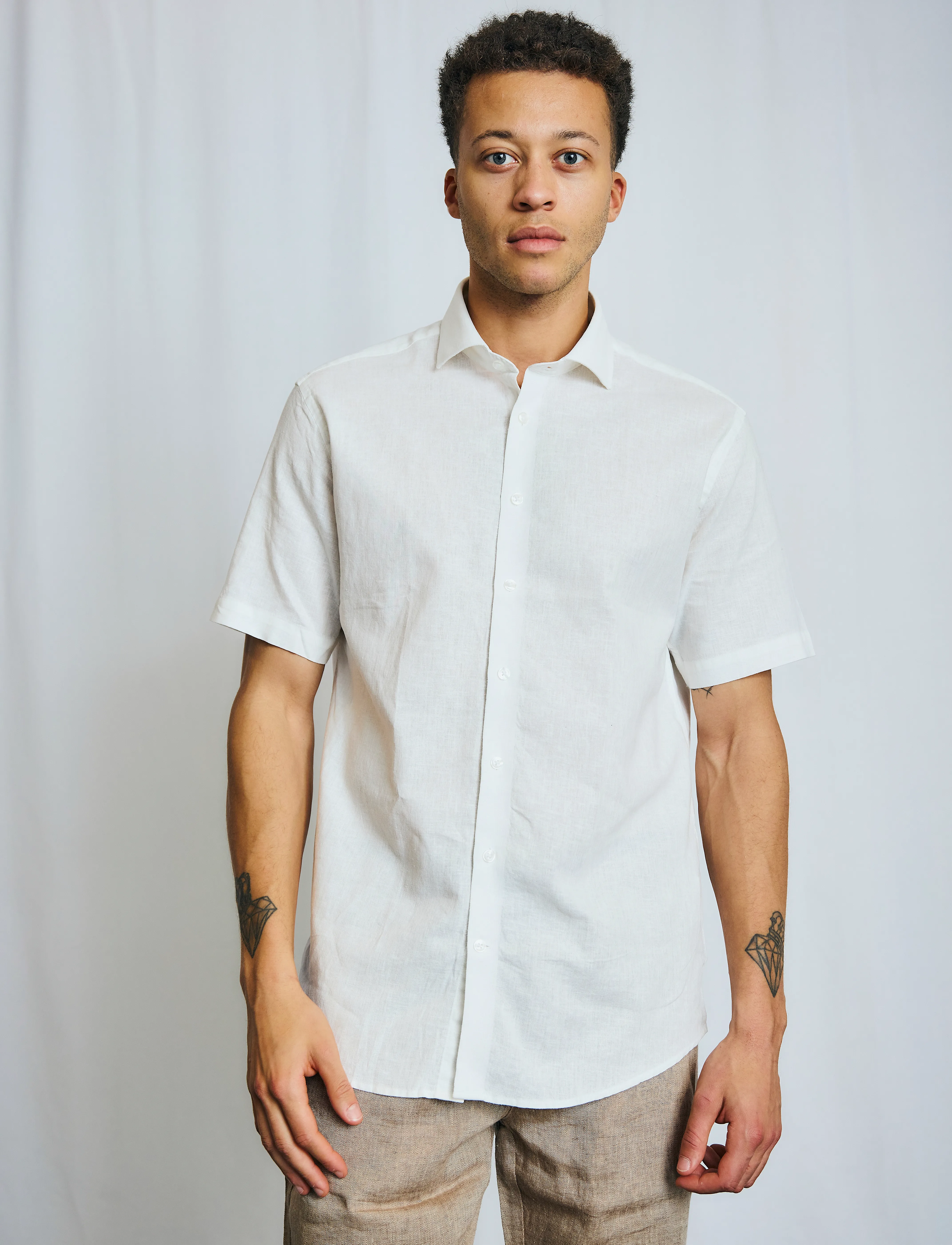 Bruun & Stengade Bs Hauger Casual Modern Fit Shirt, Mænd, Afslappet Kortærmet Skjorte, Hvid, Str: S