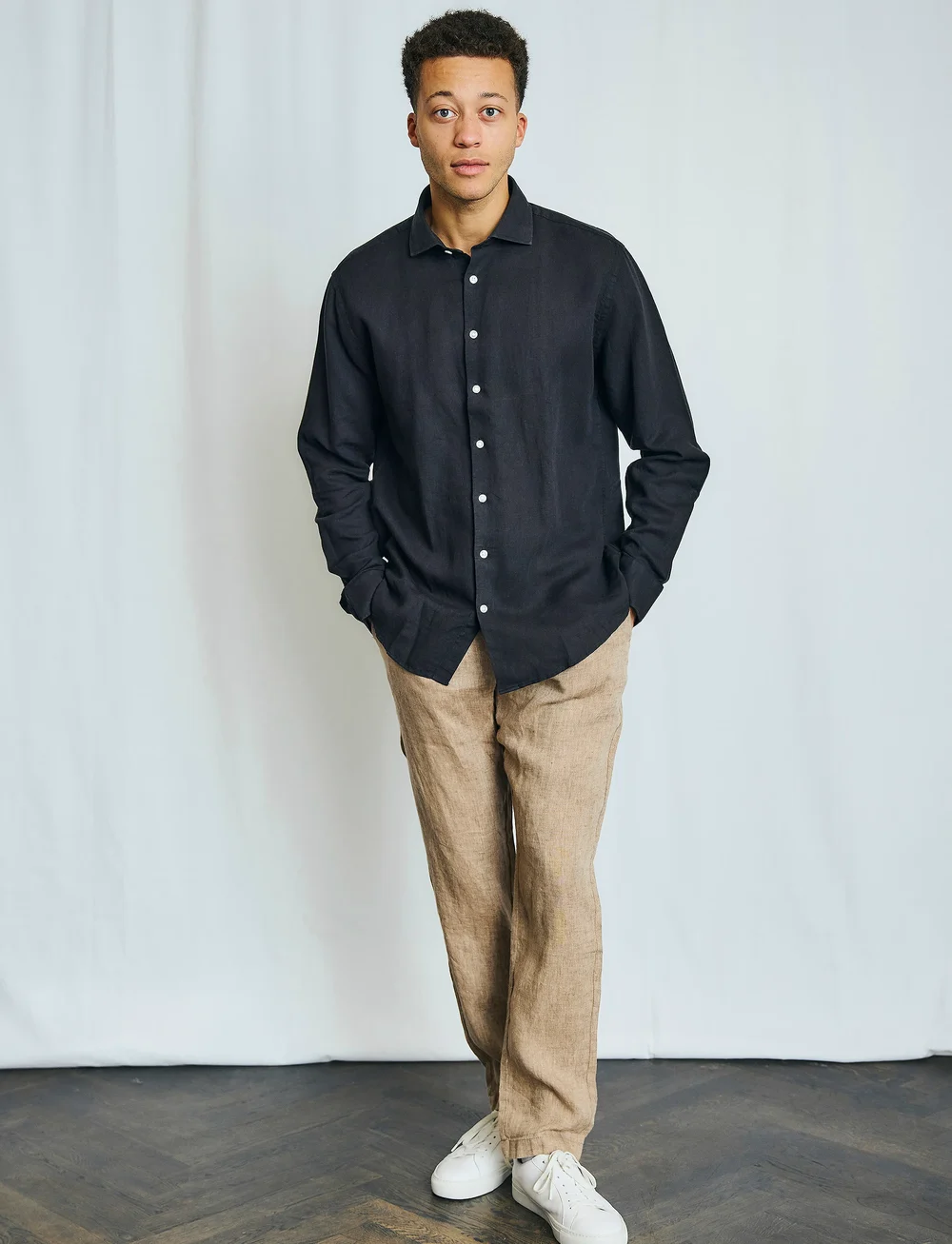 Bruun & Stengade - BS Antonelli Casual Modern Fit Shirt - linen shirts - black - 0