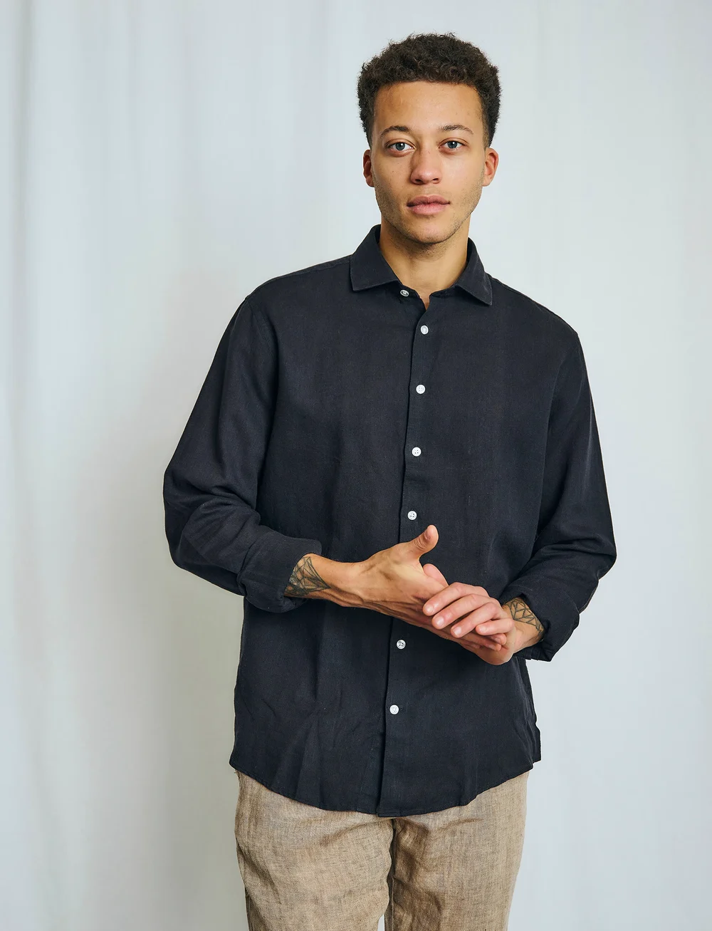 Bruun & Stengade - BS Antonelli Casual Modern Fit Shirt - linen shirts - black - 3