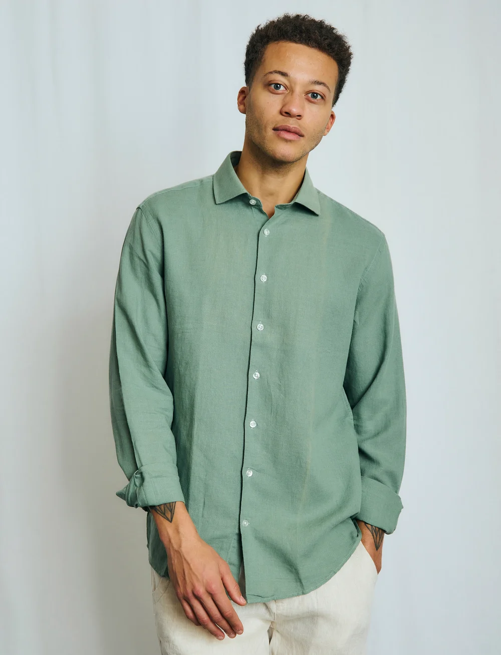 Bruun & Stengade - BS Antonelli Casual Modern Fit Shirt - linen shirts - green - 0