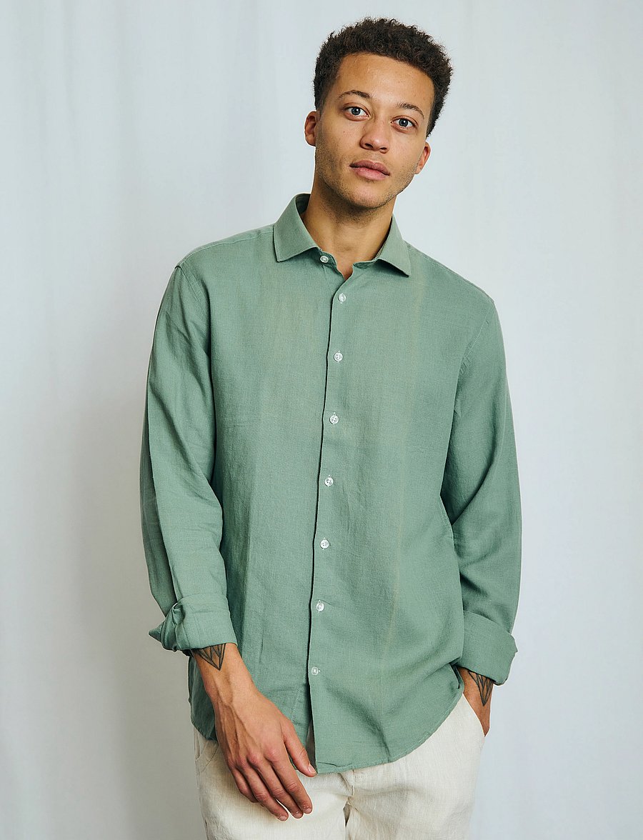 Bruun & Stengade - BS Antonelli Casual Modern Fit Shirt - hørskjorter - green - 0
