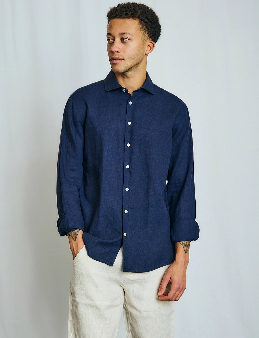 Bruun & Stengade - BS Antonelli Casual Modern Fit Shirt - chemises de lin - navy - 0