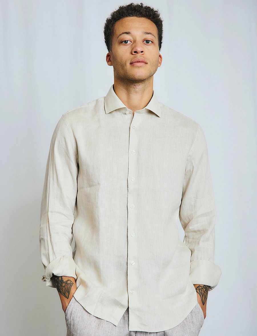 Bruun & Stengade - BS Antonelli Casual Modern Fit Shirt - leinenhemden - sand - 0