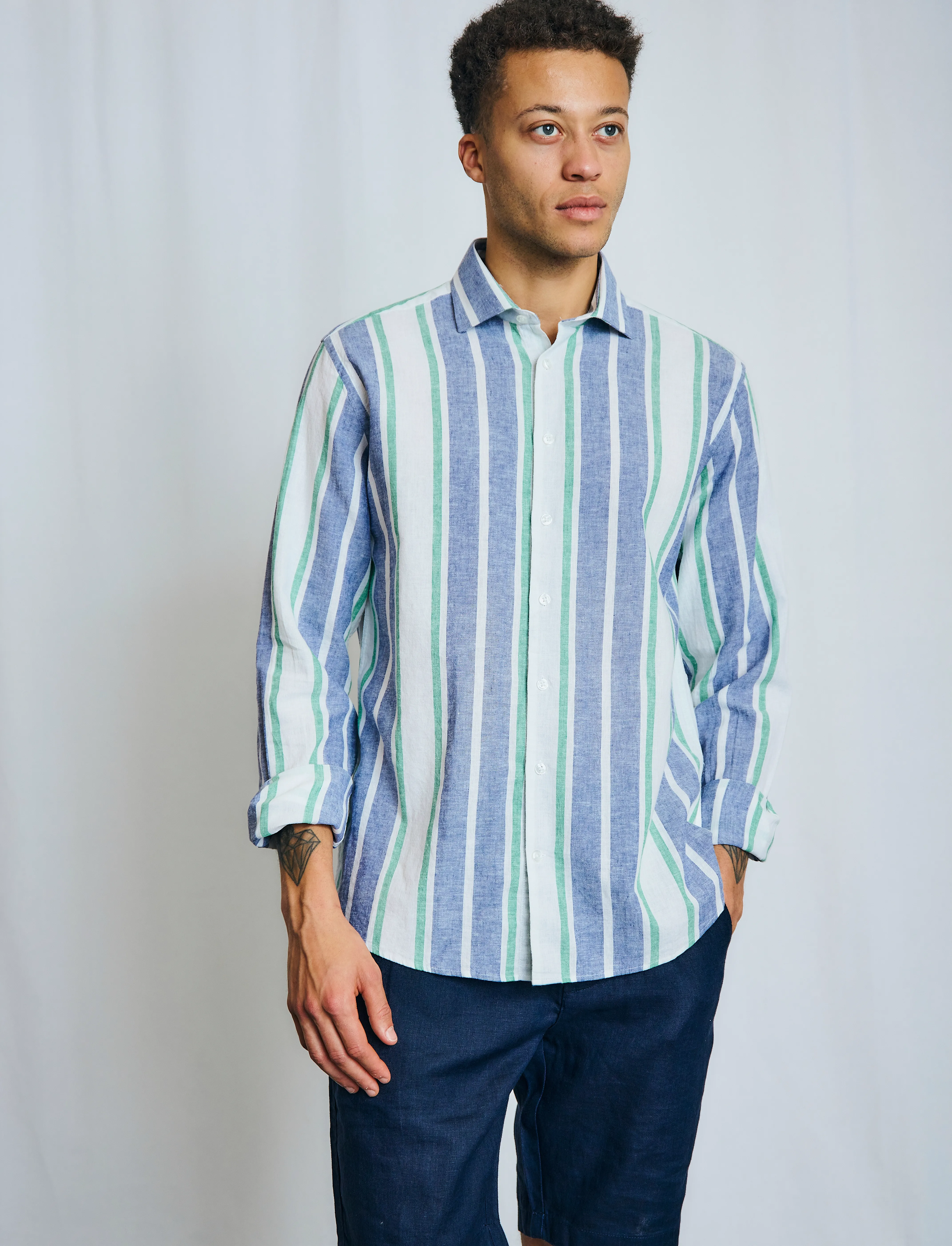 Bruun & Stengade BS Maini Casual Modern Fit Shirt - Klær - BLUE/WHITE / multi
