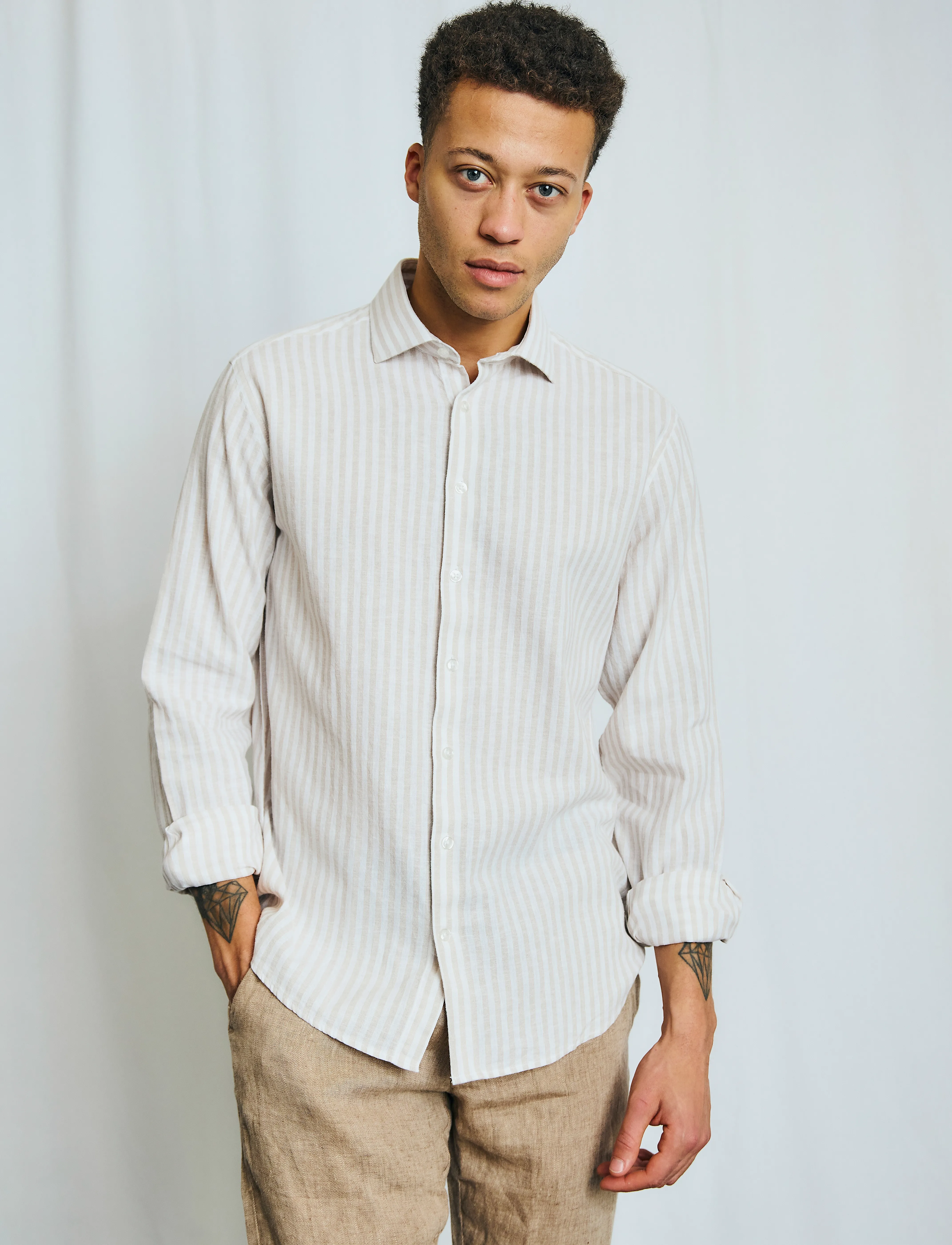 Bruun & Stengade - BS O'Sullivan Casual Modern Fit Shirt - leinenhemden - sand/white - 4