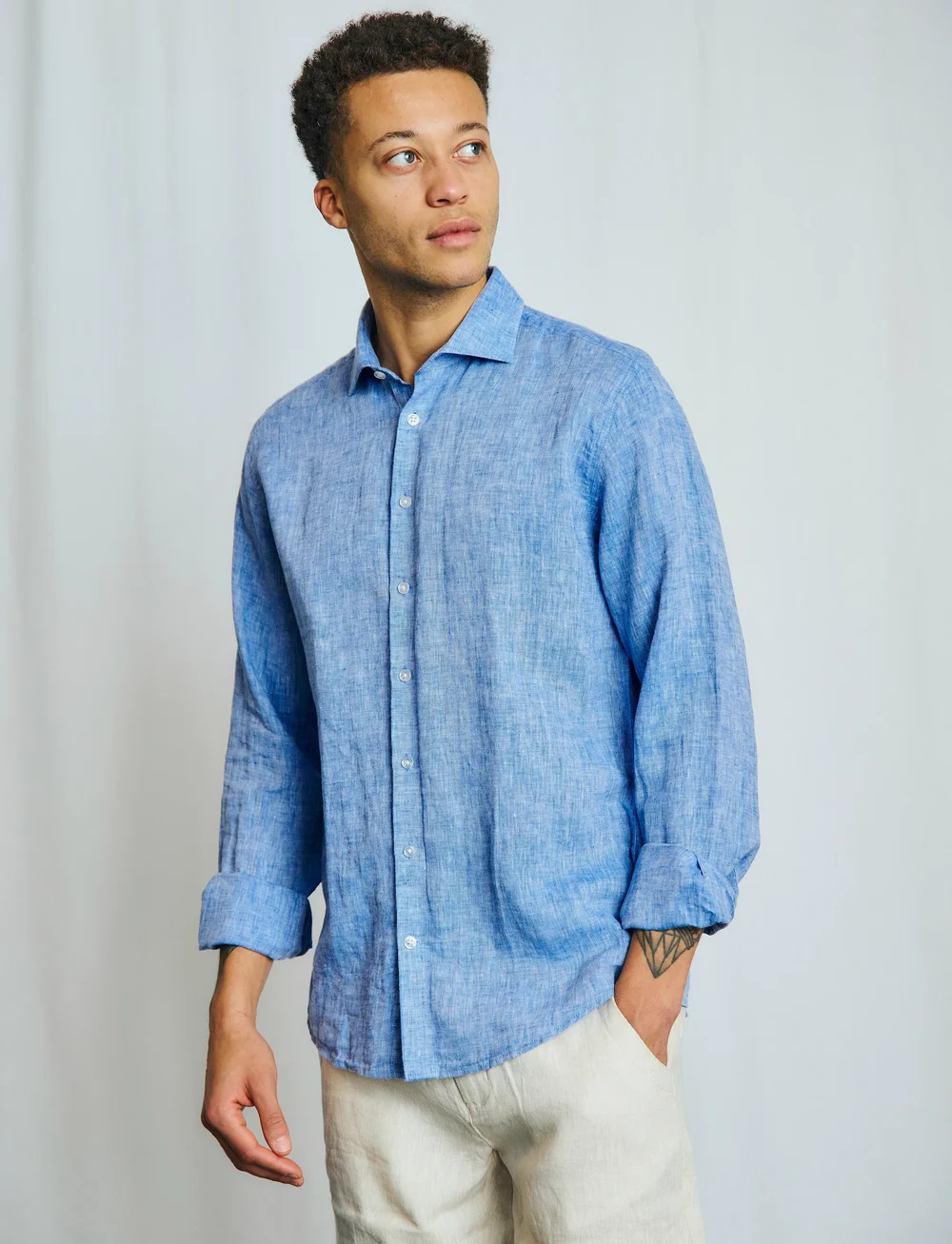 Bruun & Stengade - BS Antonelli Casual Modern Fit Shirt - linen shirts - blue - 0