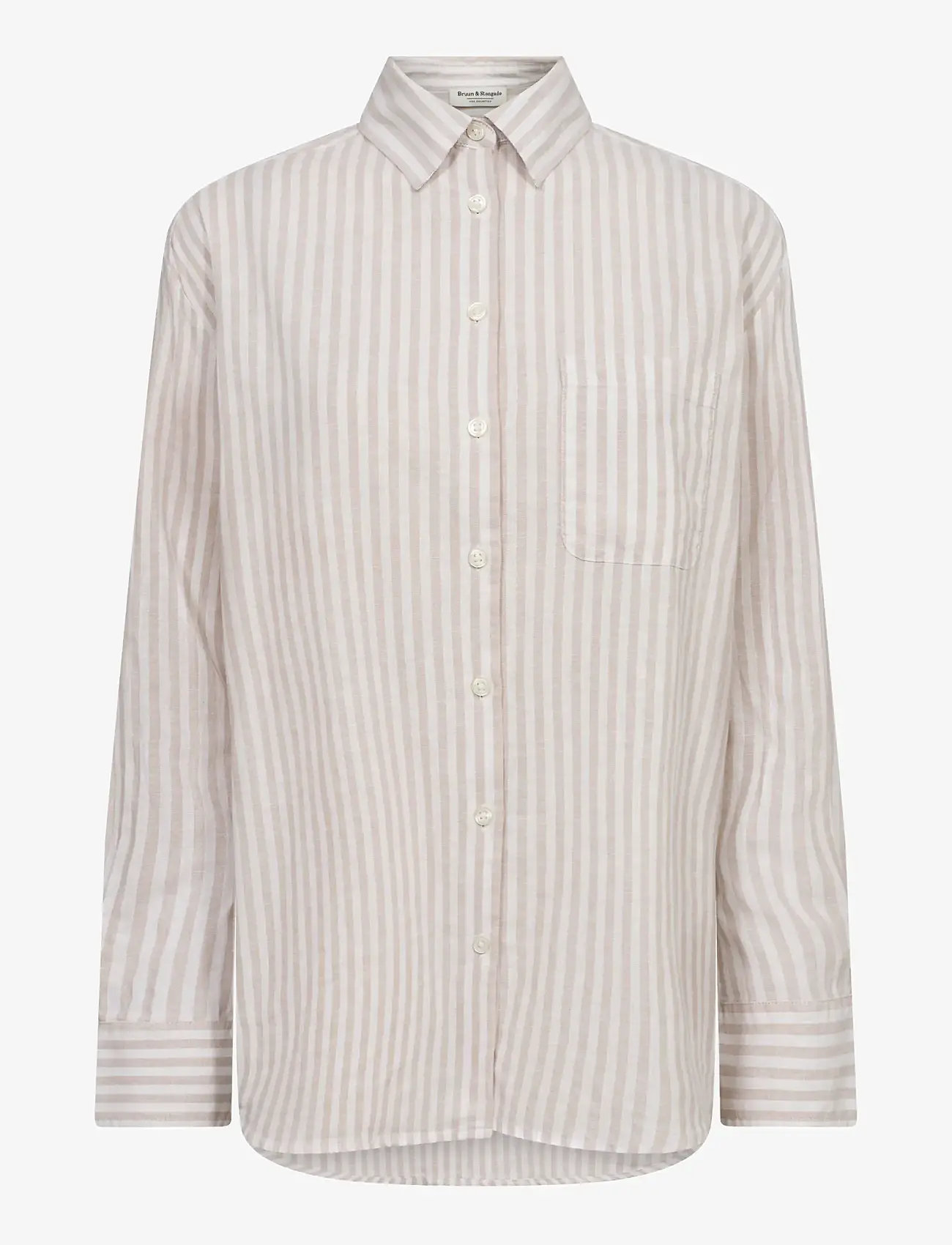 Bruun & Stengade - BS Aglaia Regular Fit Shirt - linneskjortor - sand/white - 2