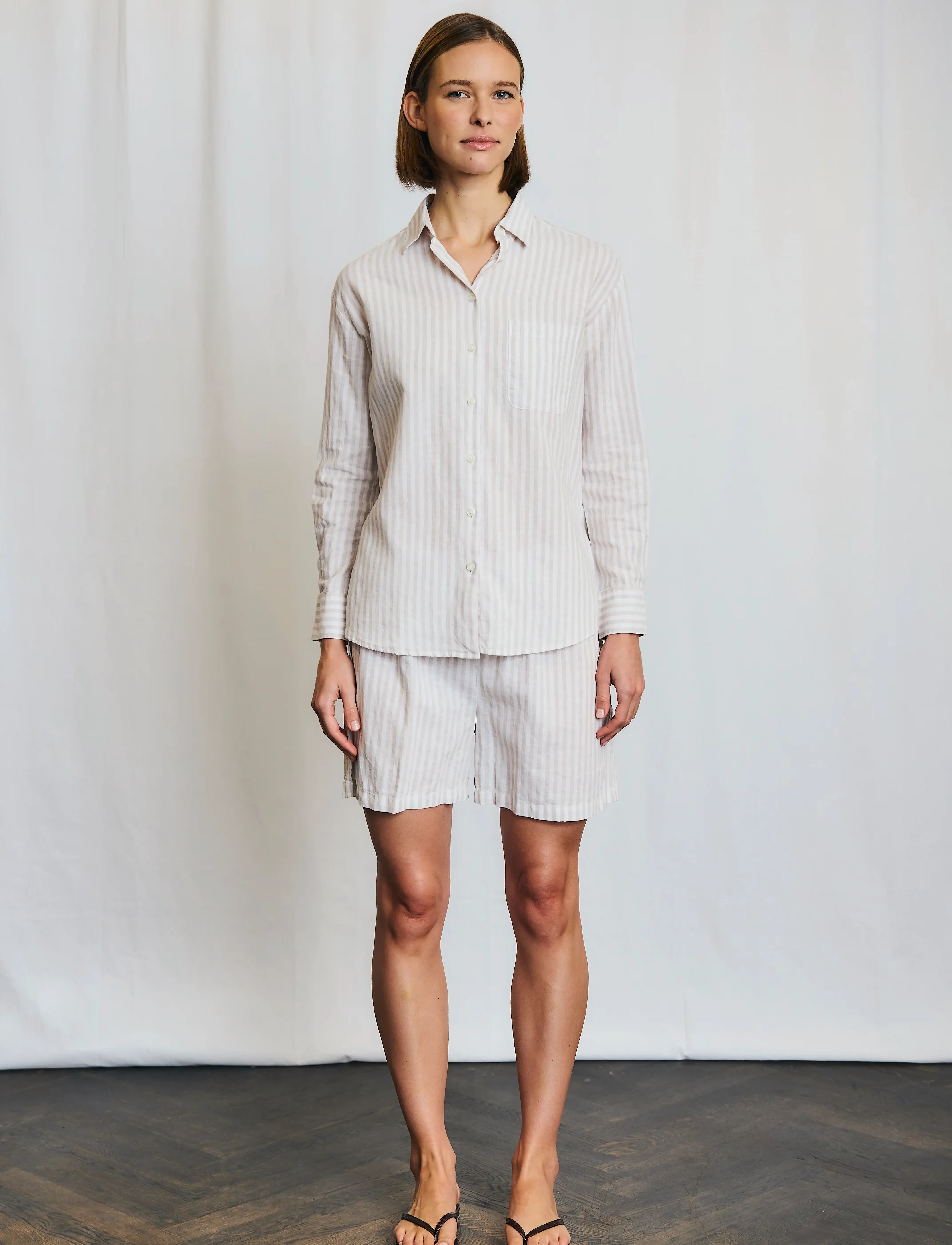 Bruun & Stengade - BS Aglaia Regular Fit Shirt - lina krekli - sand/white - 0