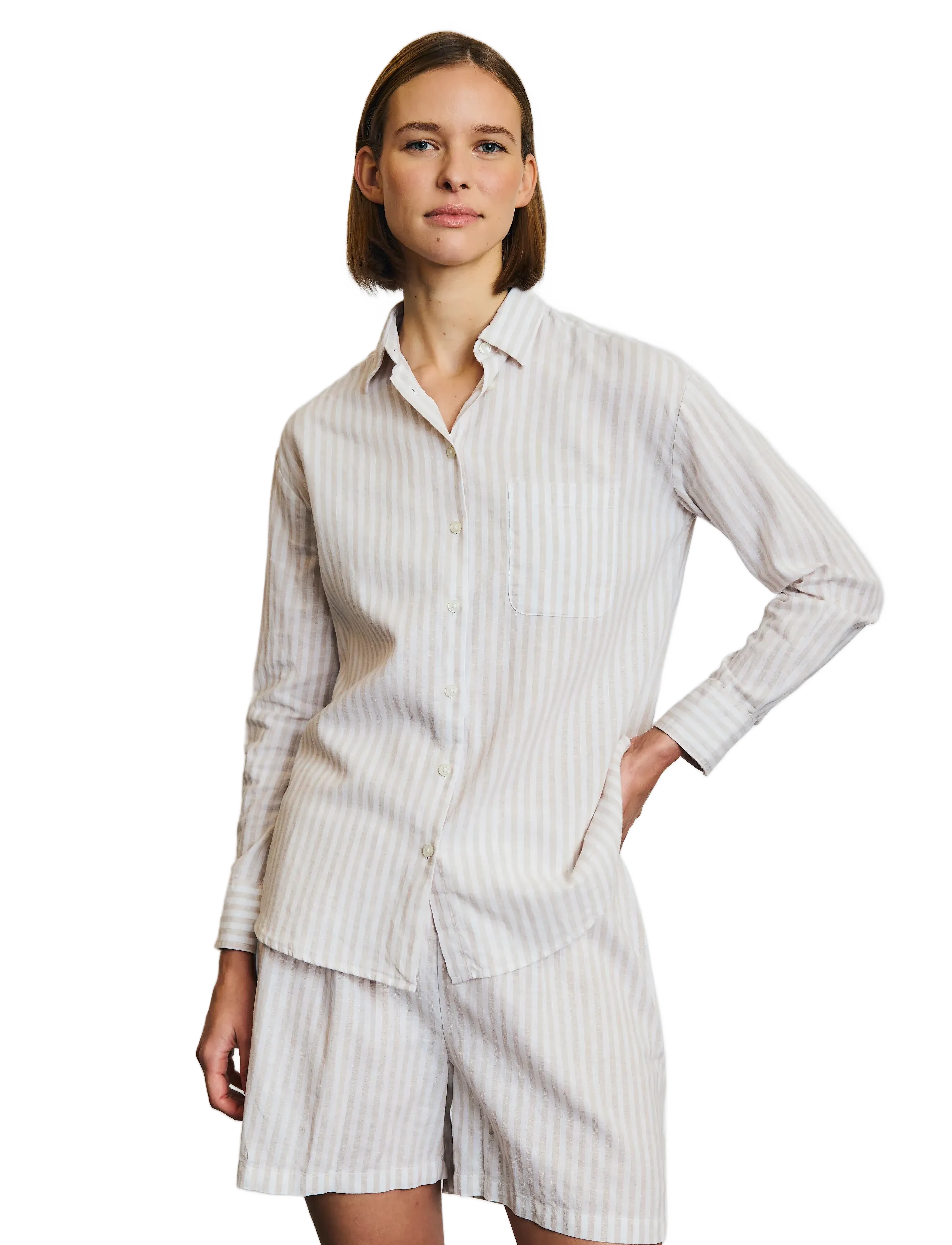 Bruun & Stengade - BS Aglaia Regular Fit Shirt - lina krekli - sand/white - 5