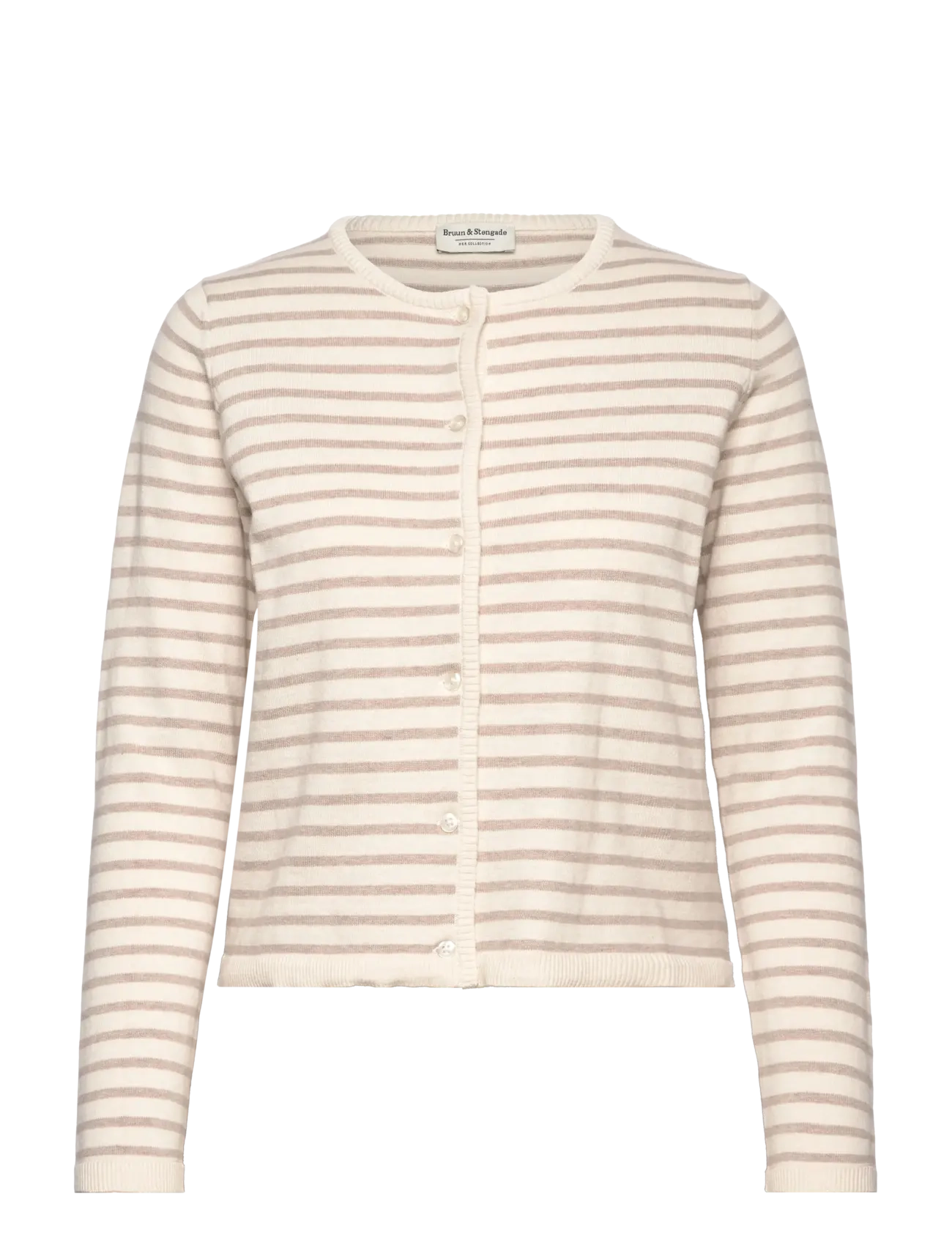 Bruun & Stengade Bs Melina Regular Fit Knitwear, Kvinder, Stribet Strik Cardigan, Beige, Str: S
