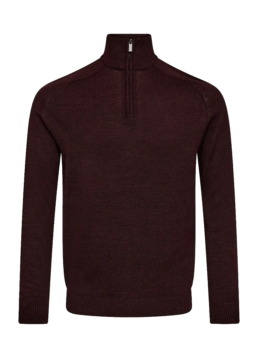 Bruun & Stengade - BS Pelle Regular Fit Knitwear - pullover mit halbem reißverschluss - bordeaux - 1