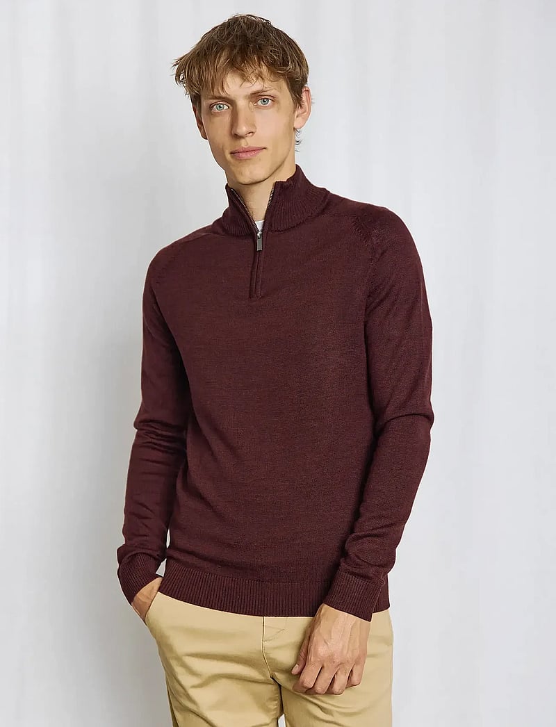 Bruun & Stengade - BS Pelle Regular Fit Knitwear - half zip-tröjor - bordeaux - 4