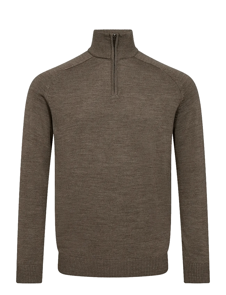 Bruun & Stengade - BS Pelle Regular Fit Knitwear - pullover mit halbem reißverschluss - brown - 1