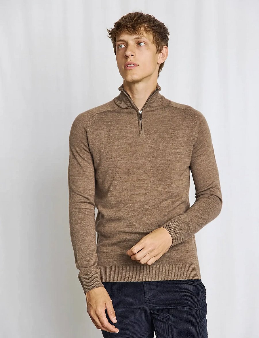 Bruun & Stengade - BS Pelle Regular Fit Knitwear - pullover mit halbem reißverschluss - brown - 3
