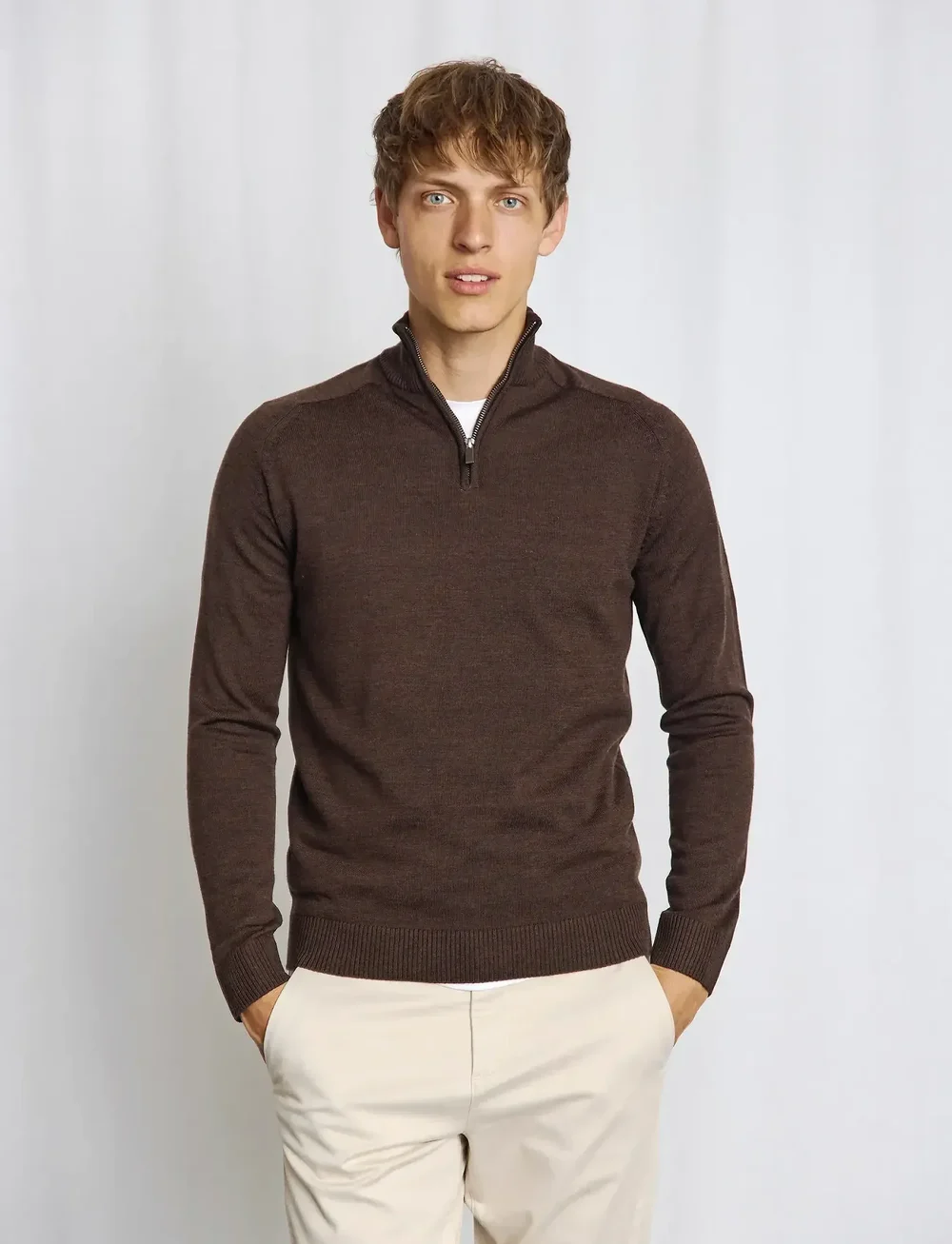 Bruun & Stengade - BS Pelle Regular Fit Knitwear - pullover mit halbem reißverschluss - dark brown - 4