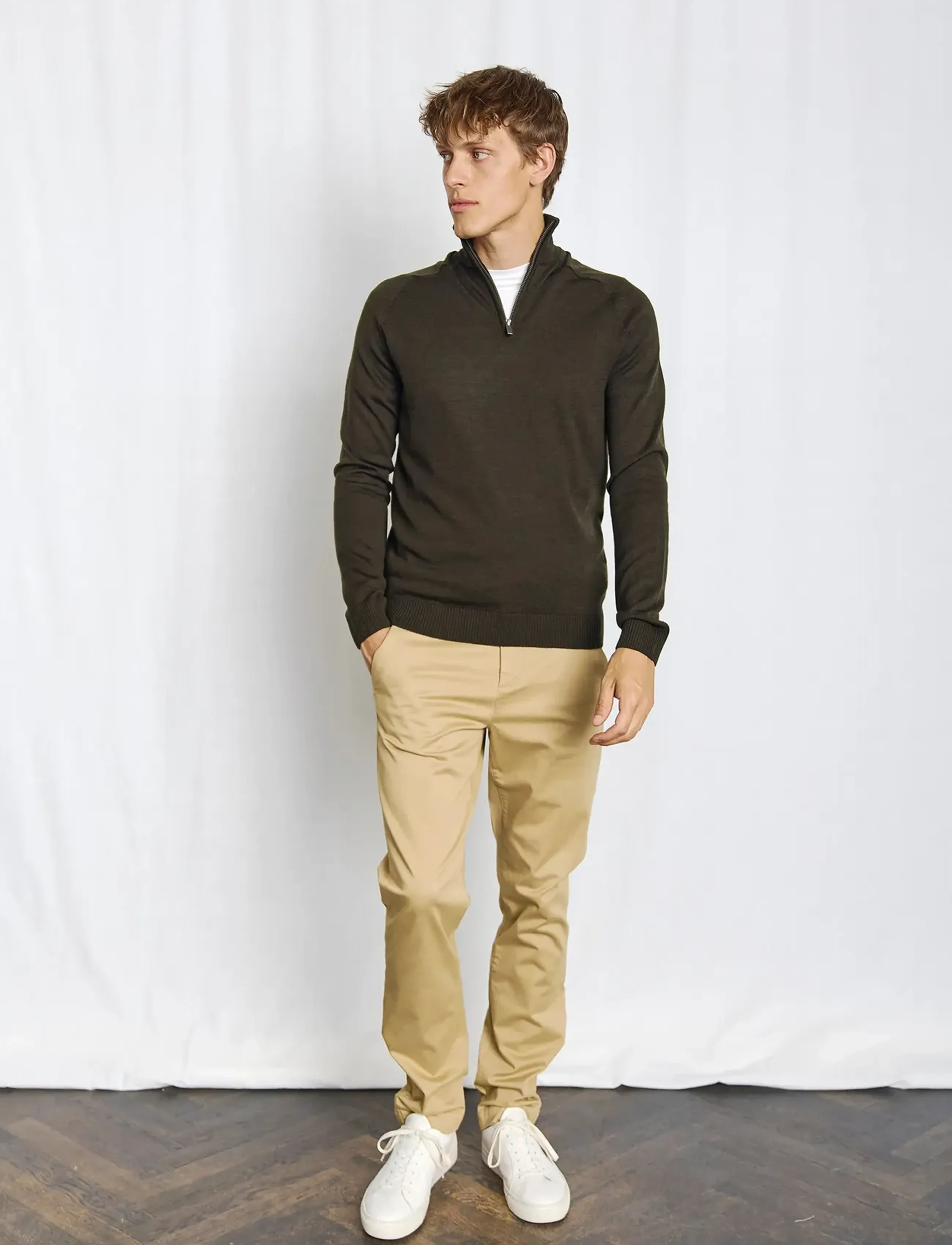 Bruun & Stengade Bs Pelle Regular Fit Knitwear, Mænd, Kvart Lynlås Striktrøje, Grøn, Str: L