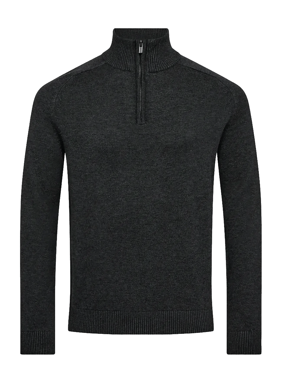 Bruun & Stengade - BS Pelle Regular Fit Knitwear - pullover mit halbem reißverschluss - grey - 1