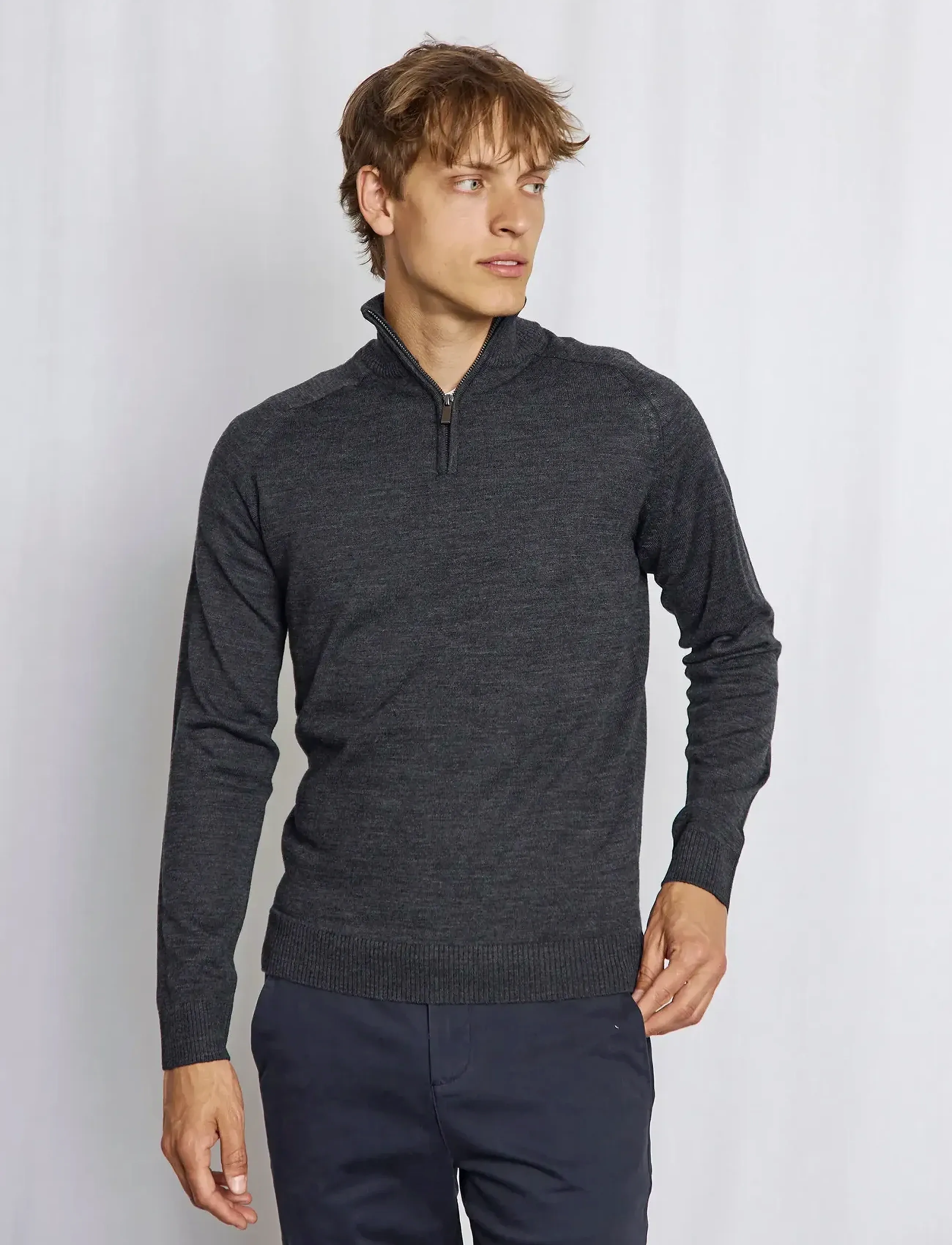 Bruun & Stengade - BS Pelle Regular Fit Knitwear - pullover mit halbem reißverschluss - grey - 4
