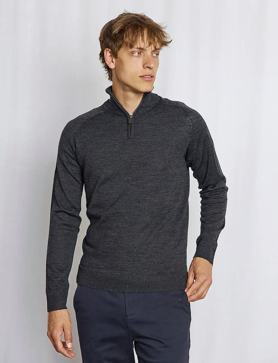 Bruun & Stengade - BS Pelle Regular Fit Knitwear - pullover mit halbem reißverschluss - grey - 4