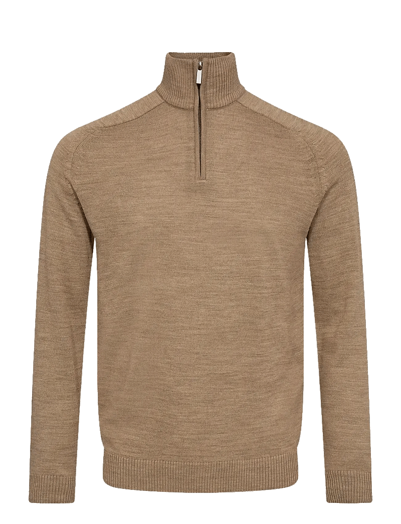 Bruun & Stengade - BS Pelle Regular Fit Knitwear - halfzip strik - light brown - 1