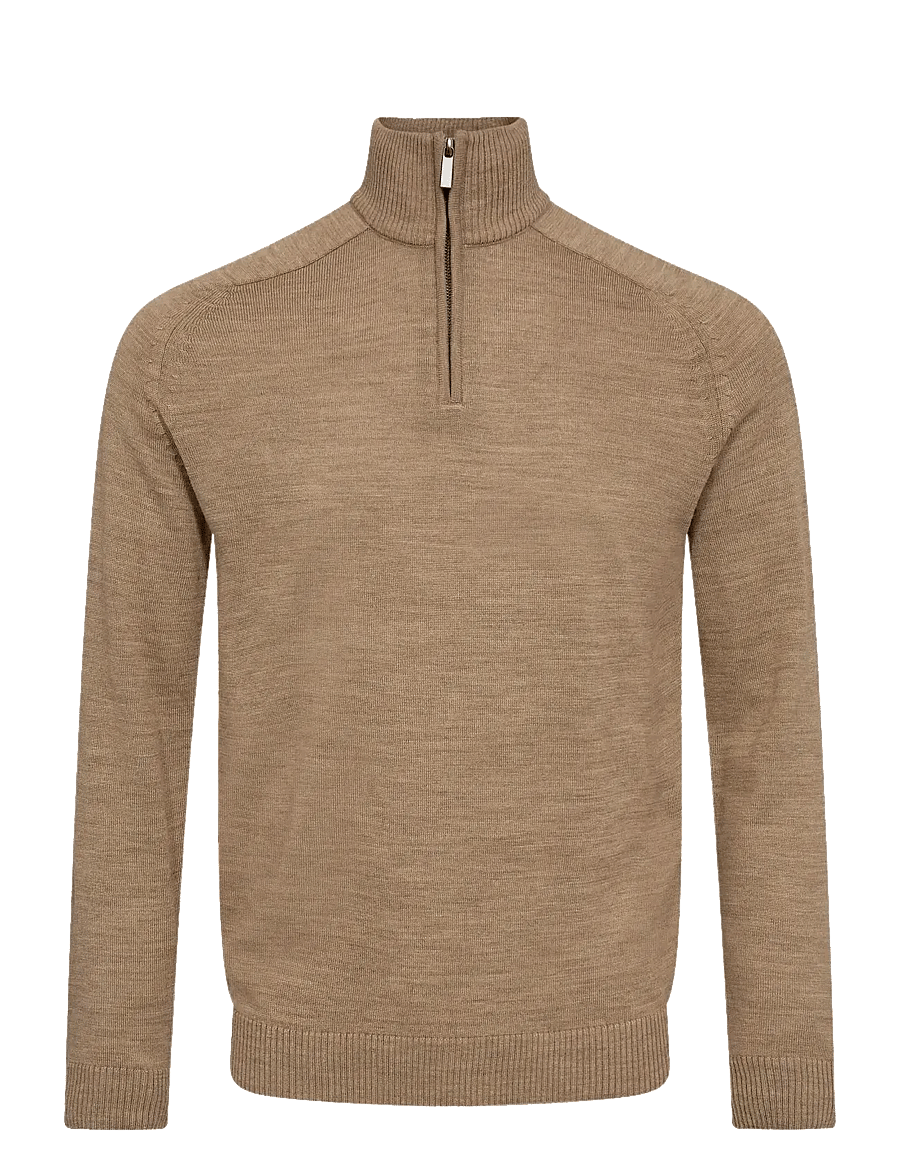 Bruun & Stengade - BS Pelle Regular Fit Knitwear - pullover mit halbem reißverschluss - light brown - 1