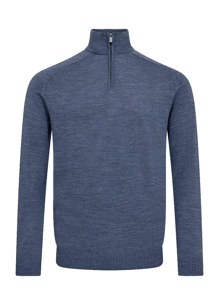 Bruun & Stengade - BS Pelle Regular Fit Knitwear - pullover mit halbem reißverschluss - ocean - 1