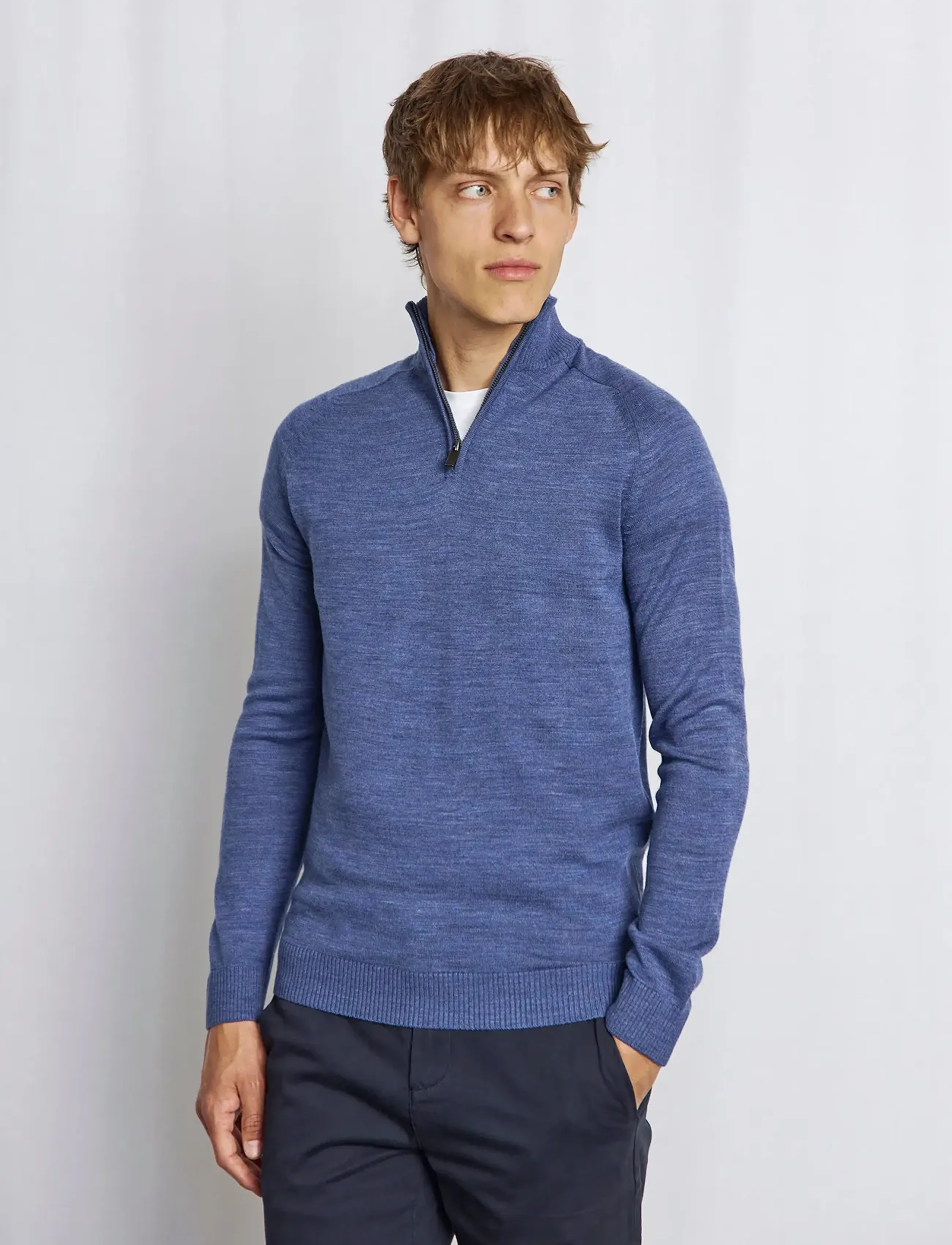 Bruun & Stengade - BS Pelle Regular Fit Knitwear - tõmblukk-kaelusega džemprid - ocean - 3
