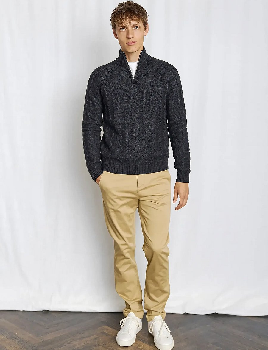 Bruun & Stengade - BS Askel Regular Fit Knitwear - tõmblukk-kaelusega džemprid - charcoal - 0