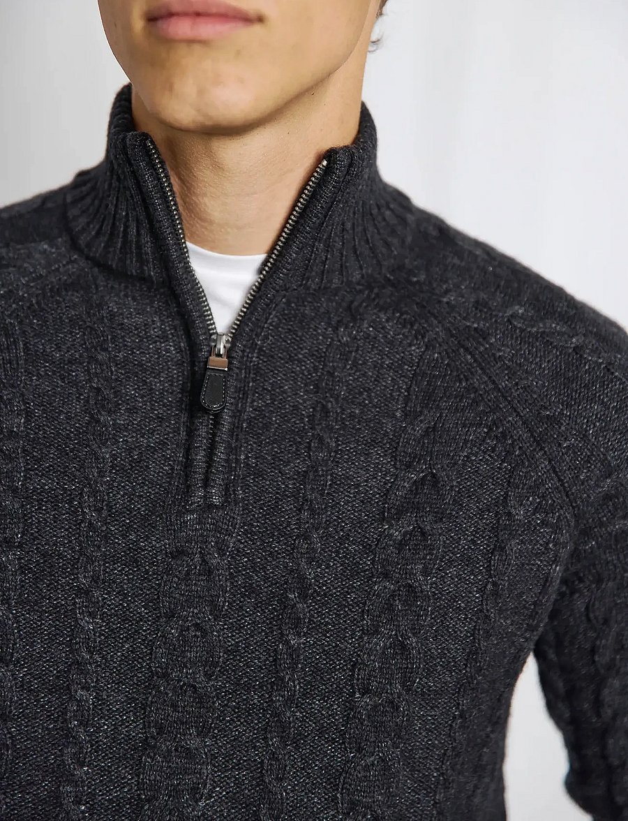 Bruun & Stengade - BS Askel Regular Fit Knitwear - tõmblukk-kaelusega džemprid - charcoal - 5