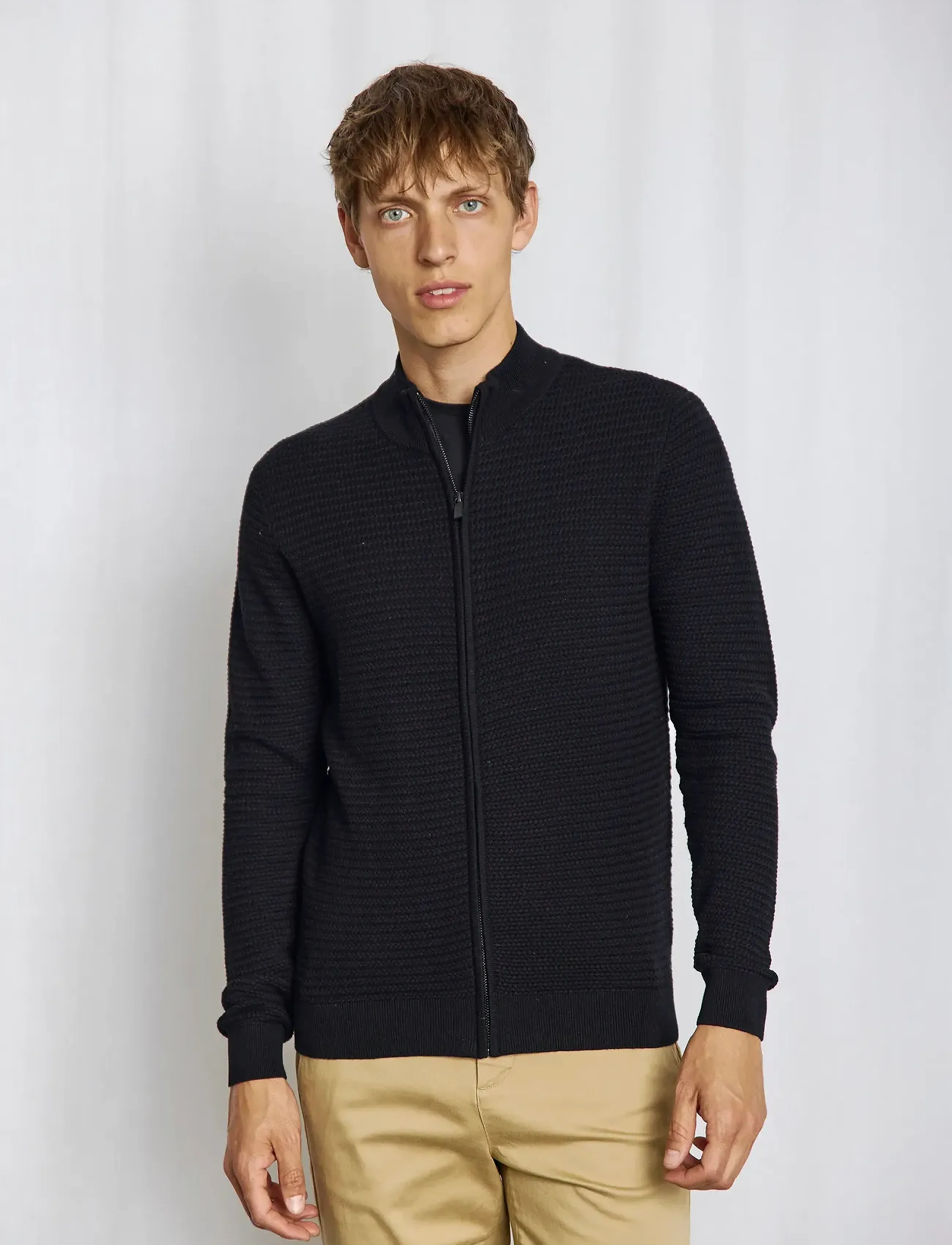 Bruun & Stengade - BS Waldis Regular Fit Knitwear - pullover mit durchgehendem reißverschluss - black - 3