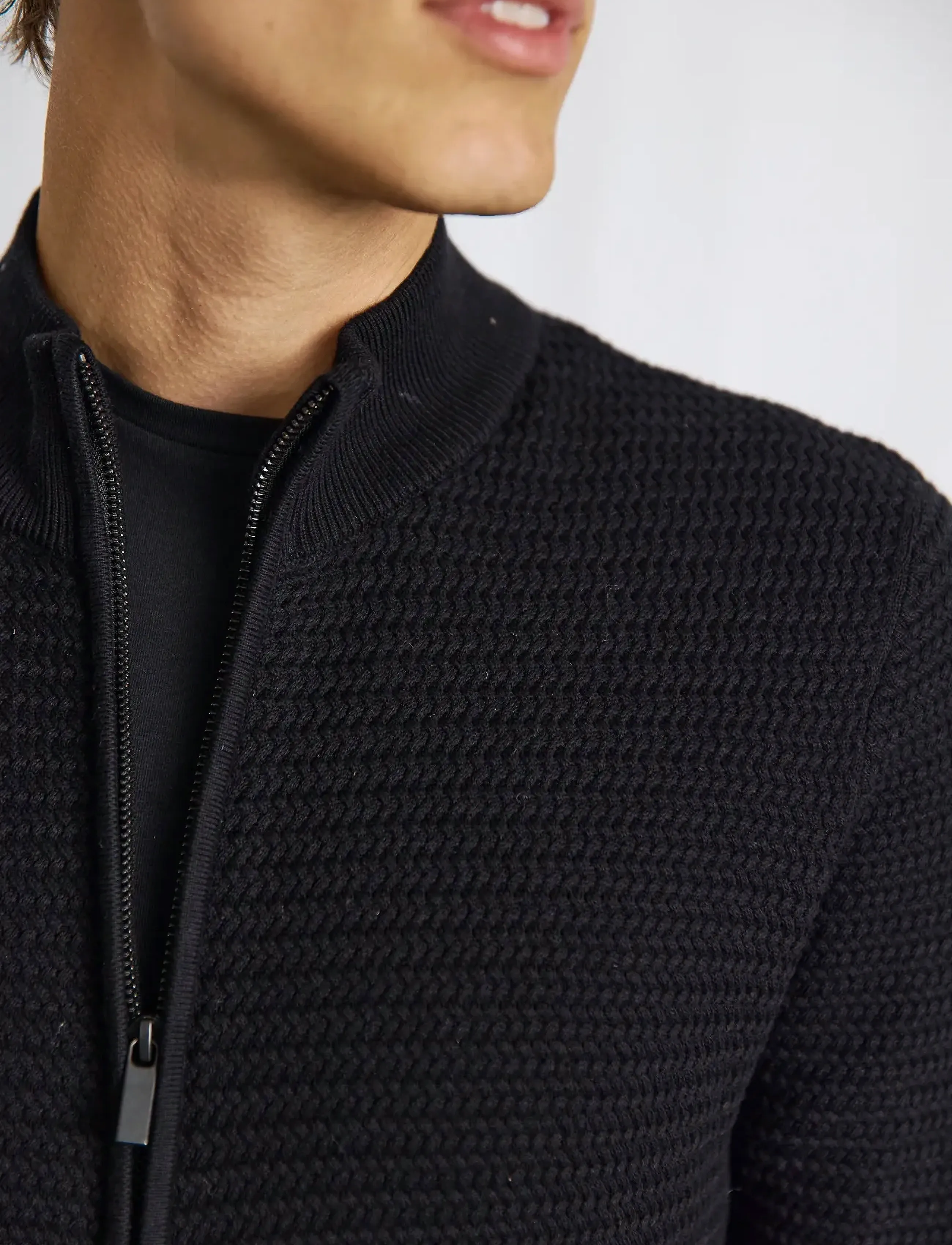 Bruun & Stengade - BS Waldis Regular Fit Knitwear - pullover mit durchgehendem reißverschluss - black - 5