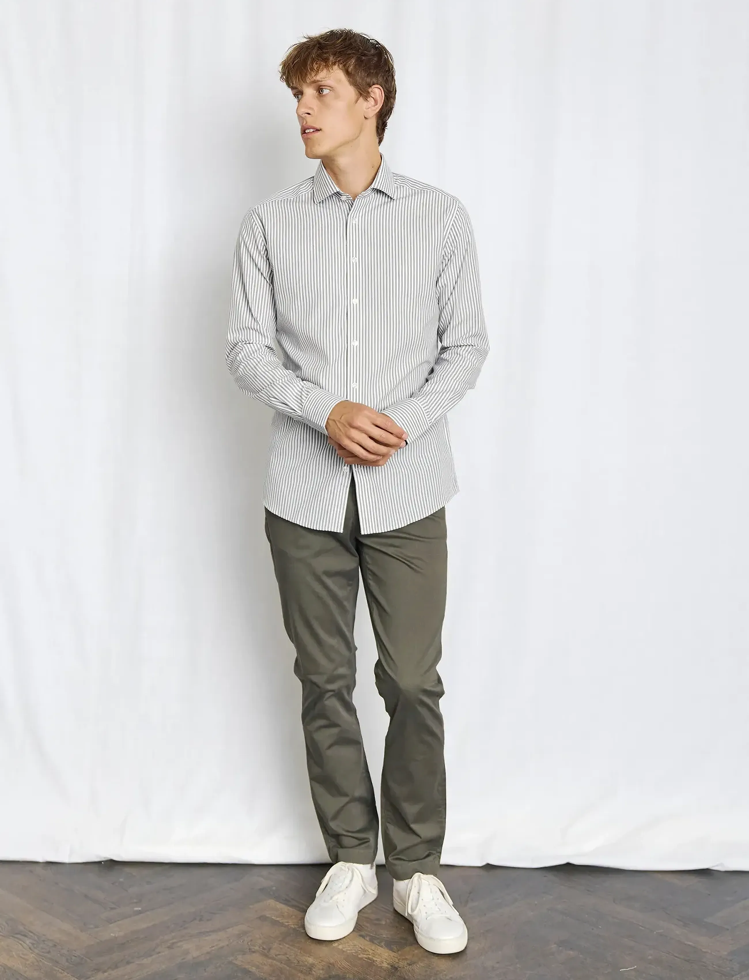 Bruun & Stengade BS Cole Slim Fit Shirt - Skjorter - GREEN/WHITE / silver