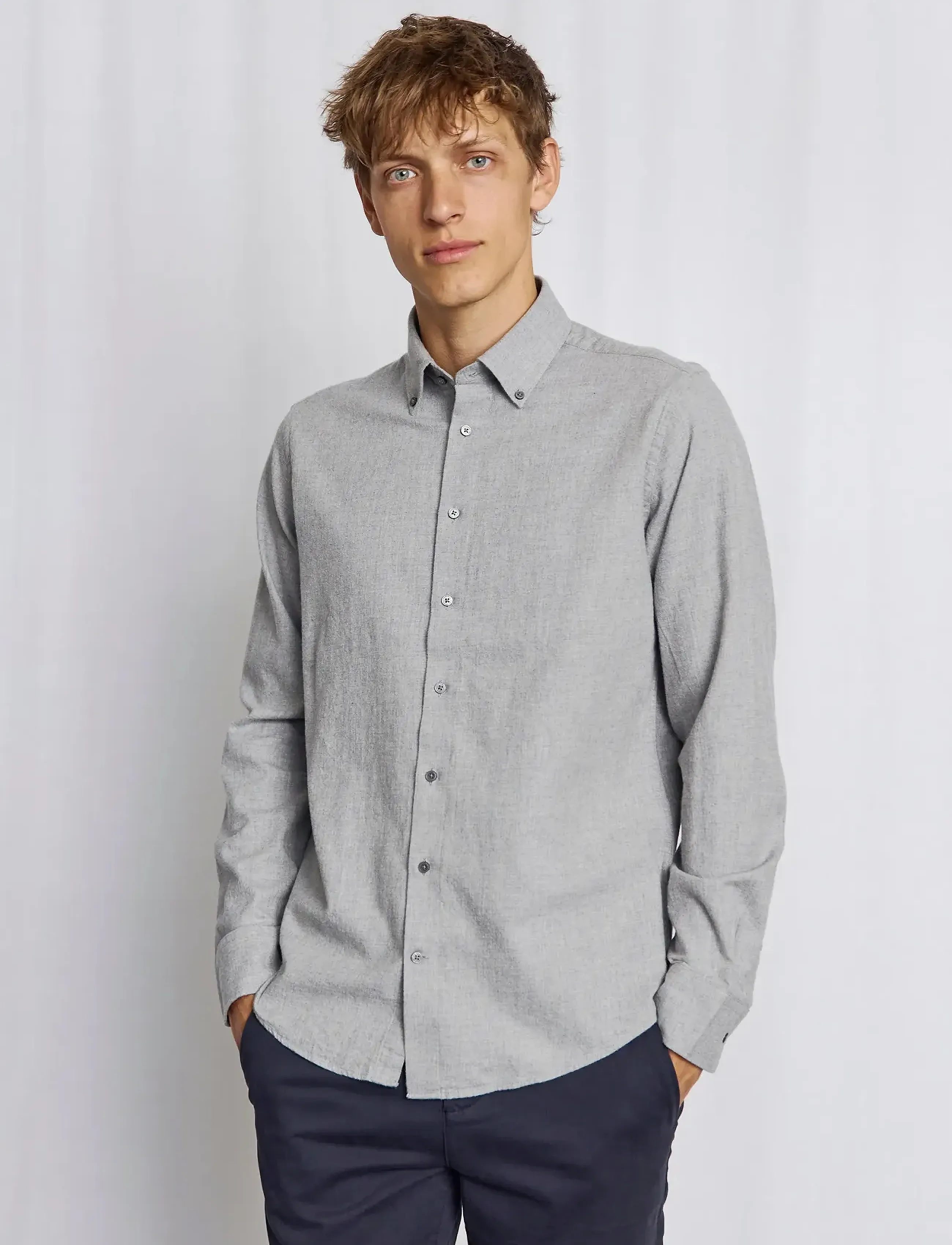 Bruun & Stengade - BS Faruk Casual Modern Fit Shirt - casual skjorter - light grey - 2