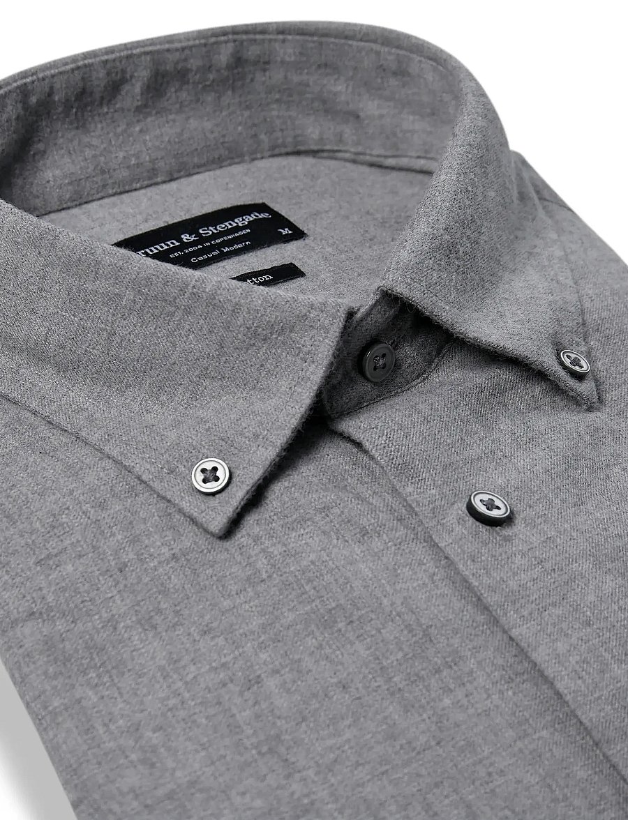 Bruun & Stengade - BS Faruk Casual Modern Fit Shirt - casual skjorter - light grey - 5