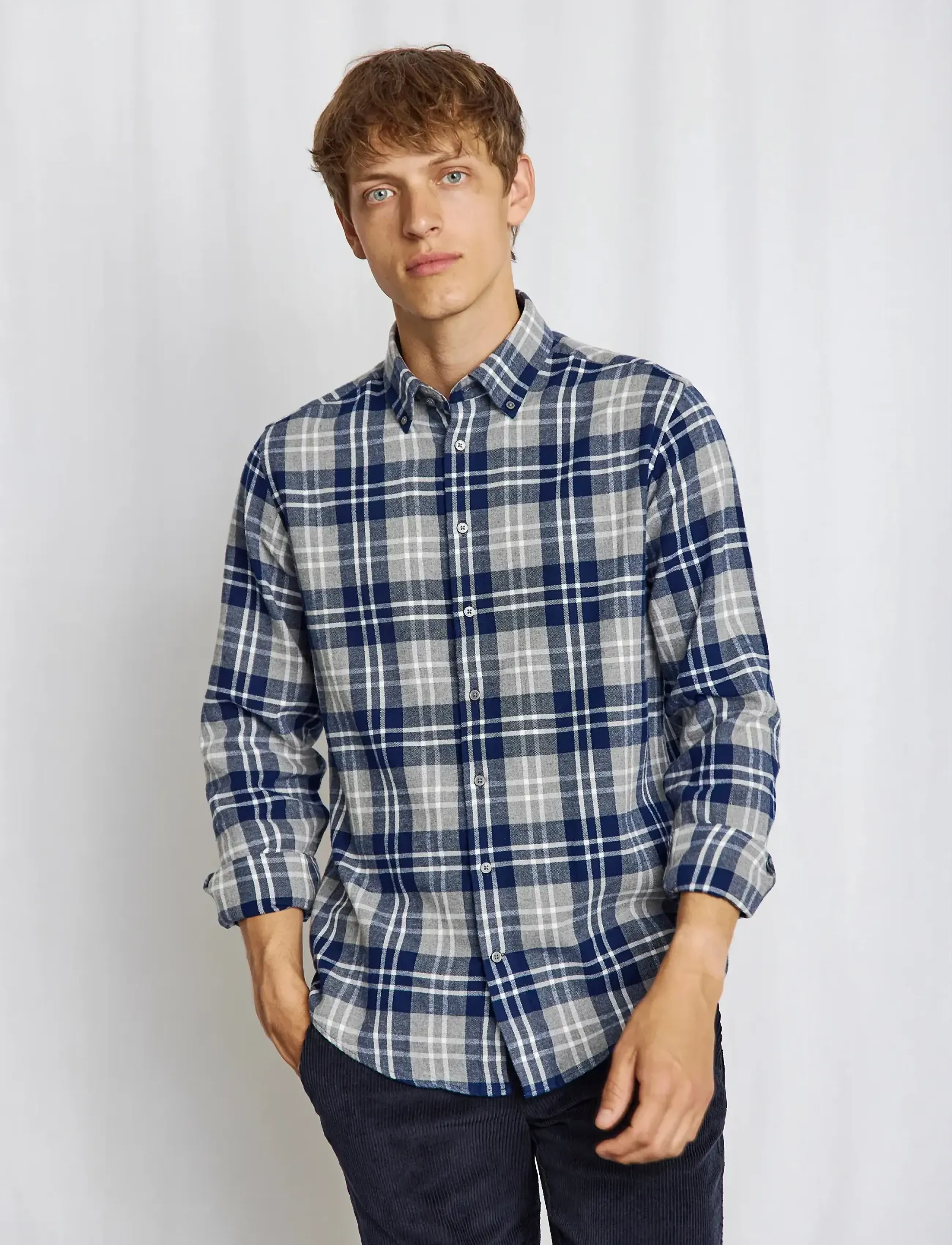 Bruun & Stengade Bs Ravi Casual Modern Fit Shirt, Mænd, Ternet Flanell Button-Down Skjorte, Navy, Str: S