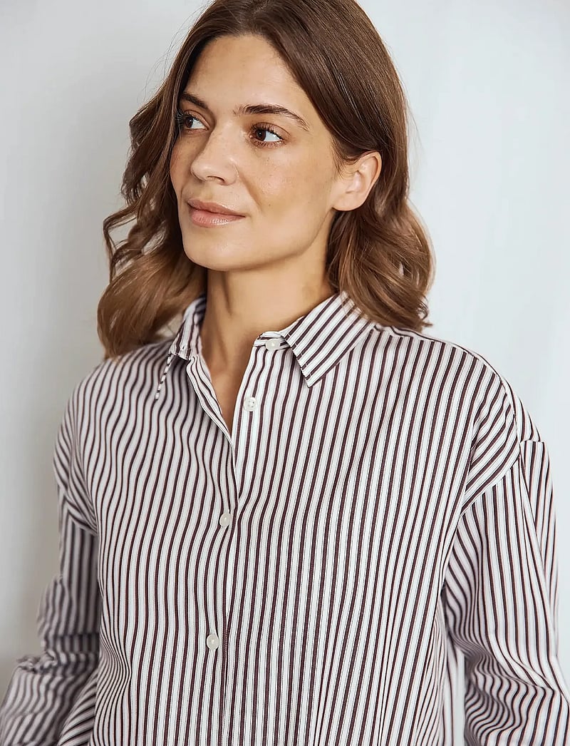 Bruun & Stengade - BS Karita Regular Fit Shirt - langærmede skjorter - bordeaux/white - 4