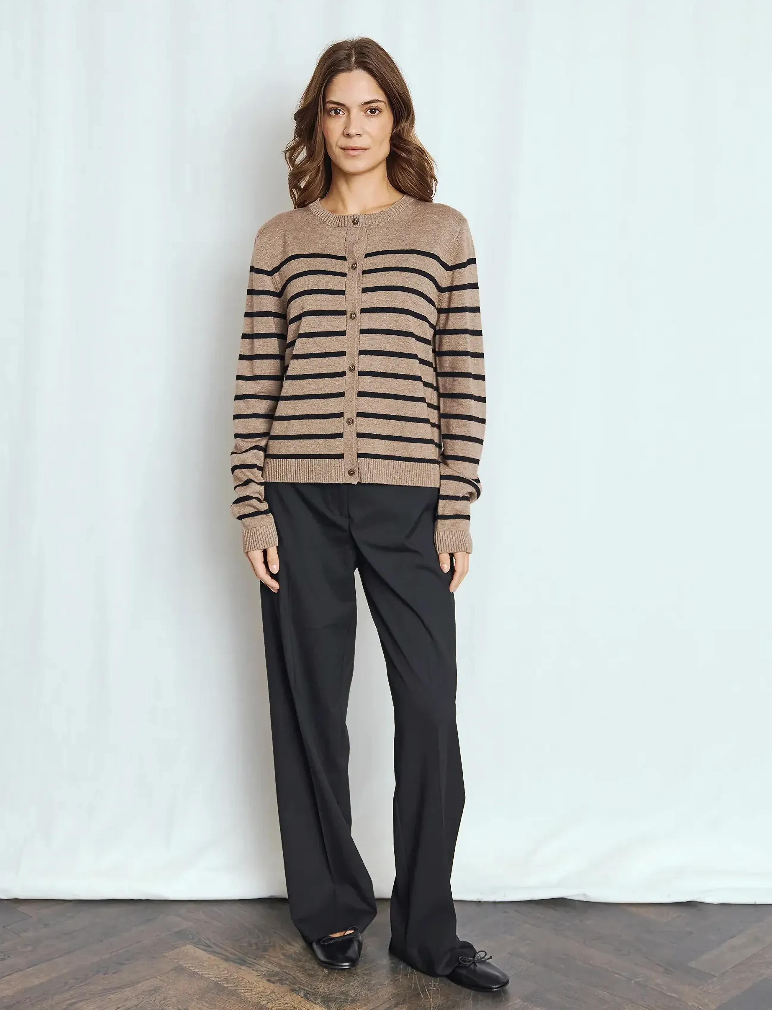 Bruun & Stengade Bs Kjersti Regular Fit Knitwear, Kvinder, Stribet Cardigan, Brun, Str: XL