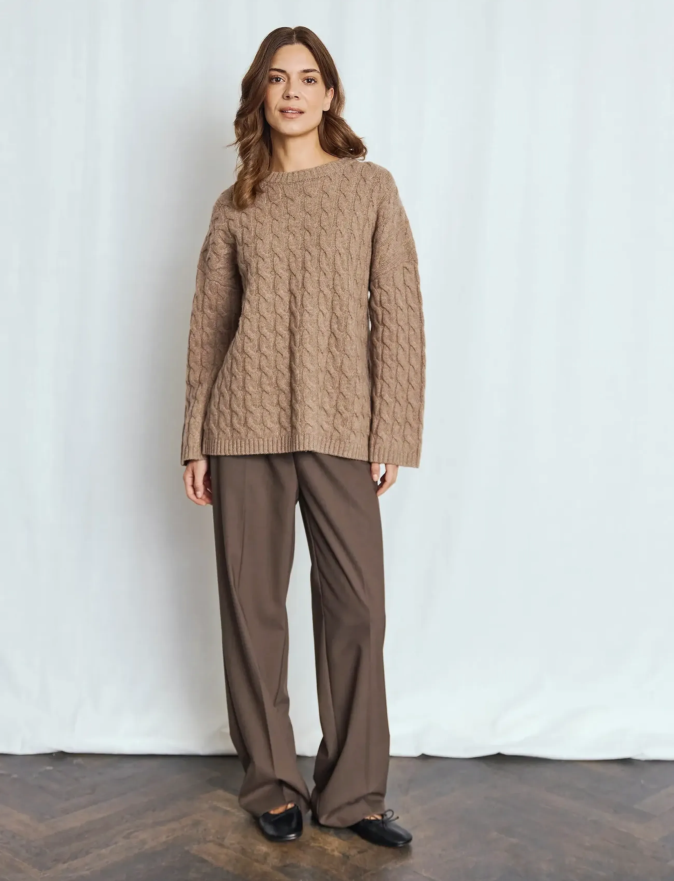 Bruun & Stengade Bs Miranda Regular Fit Knitwear, Kvinder, Kabelstrik Sweater, Brun, Str: XS