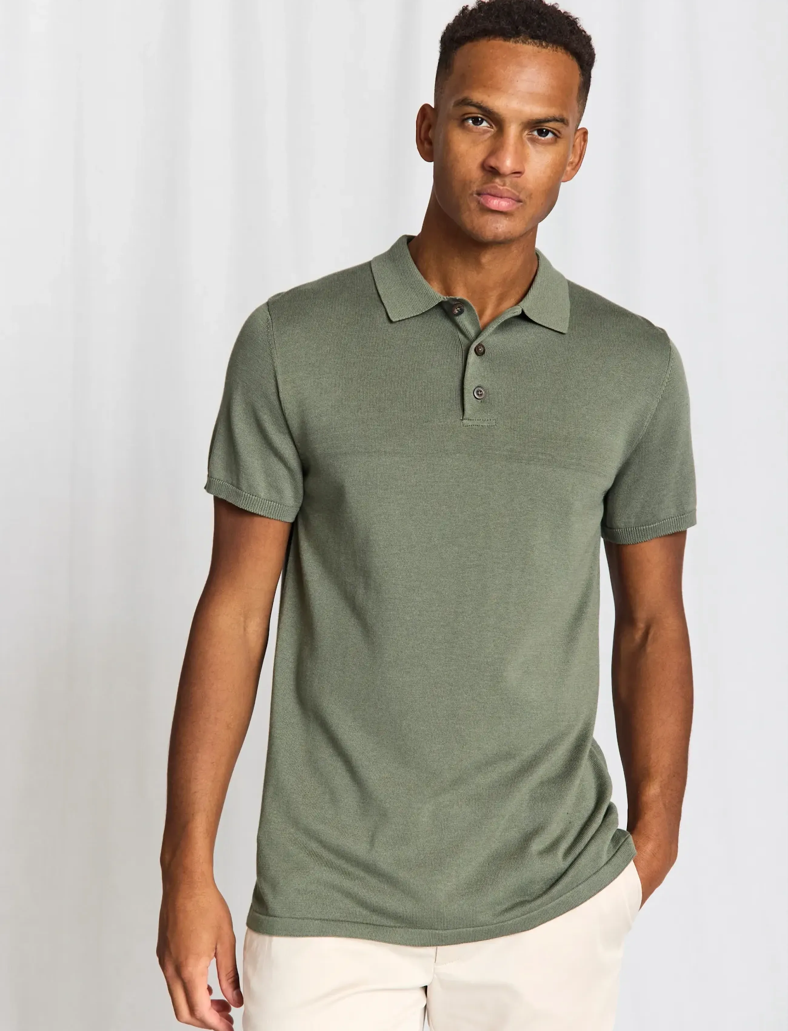 Bruun & Stengade Bs Baldo Regular Fit Polo Shirt, Mænd, Strikket Poloshirt, Kakigrøn, Str: L
