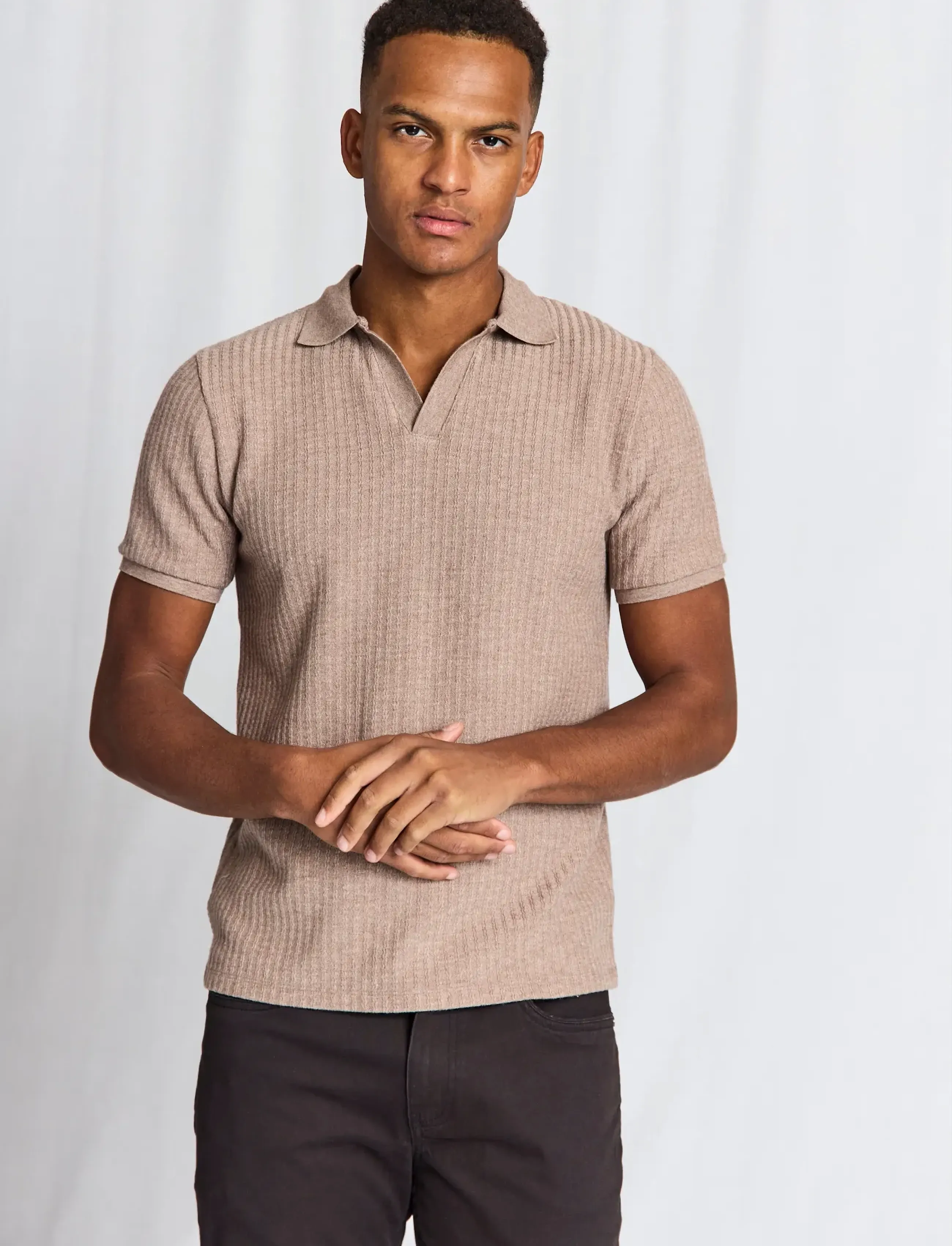 Bruun & Stengade BS Santino Regular Fit Polo Shirt - Kortärmade stickade pikéer - MINK / beige