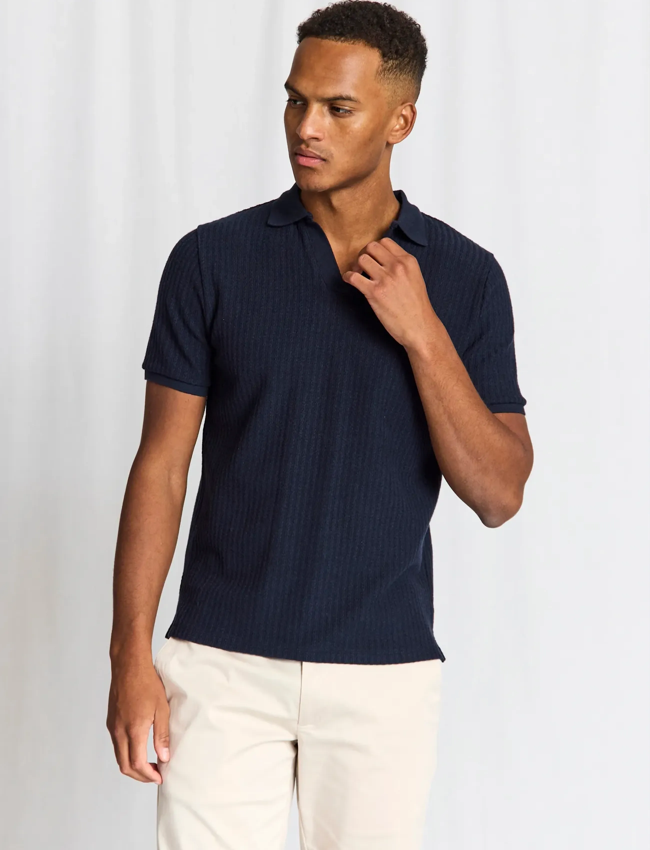 Bruun & Stengade BS Santino Regular Fit Polo Shirt - Kortärmade stickade pikéer - NAVY / navy