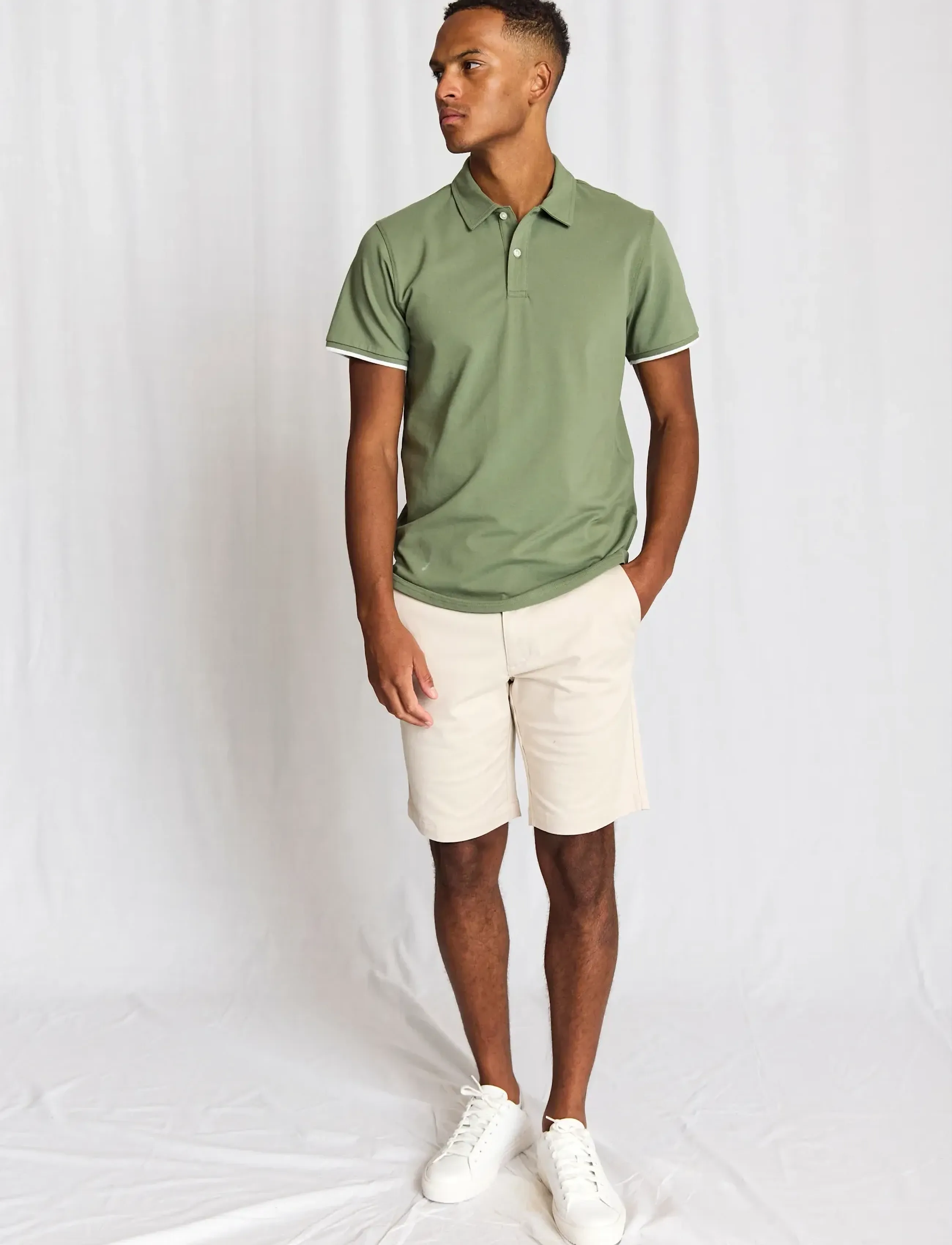 Bruun & Stengade Bs Delos Regular Fit Polo Shirt, Mænd, Regular Fit Polo Shirt, Kakigrøn, Str: XL