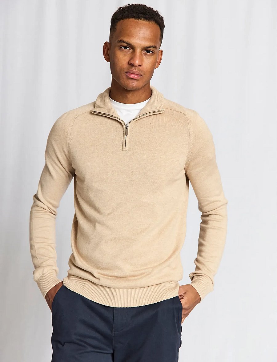 Bruun & Stengade - BS Ilario Regular Fit Knitwear - halfzip strik - beige - 0