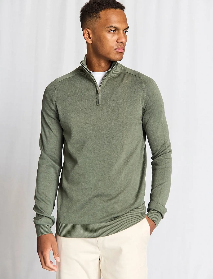 Bruun & Stengade - BS Ilario Regular Fit Knitwear - pullover mit halbem reißverschluss - green - 3